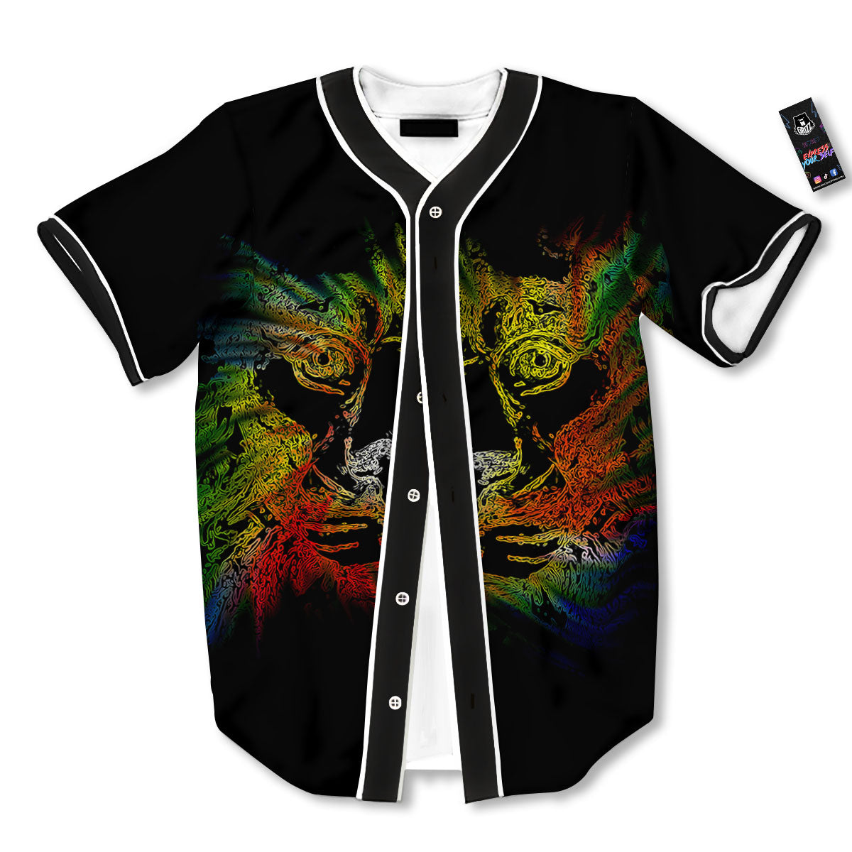Rasta Lion Grunge Print Baseball Jersey-grizzshop