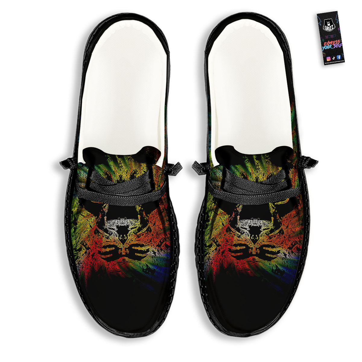 Rasta Lion Grunge Print Black Loafers-grizzshop