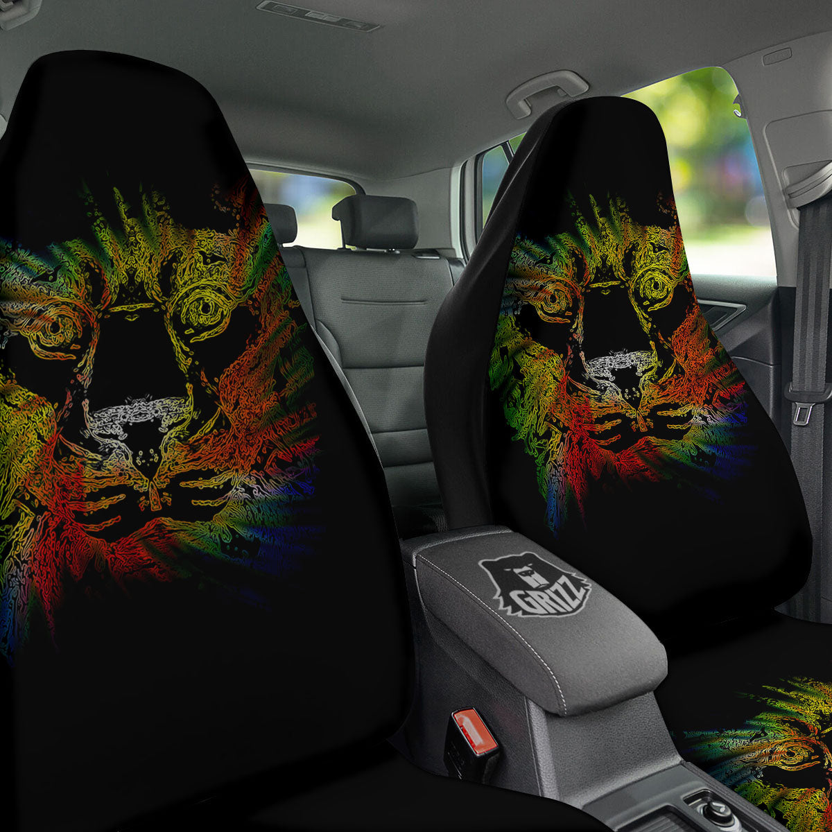 Rasta Lion Grunge Print Car Seat Covers-grizzshop