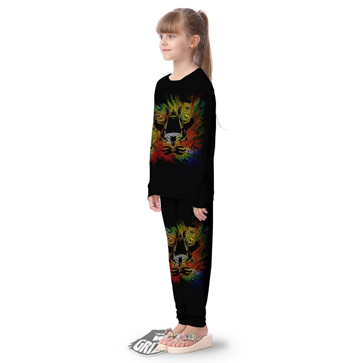 Rasta Lion Grunge Print Kid's Pajamas-grizzshop