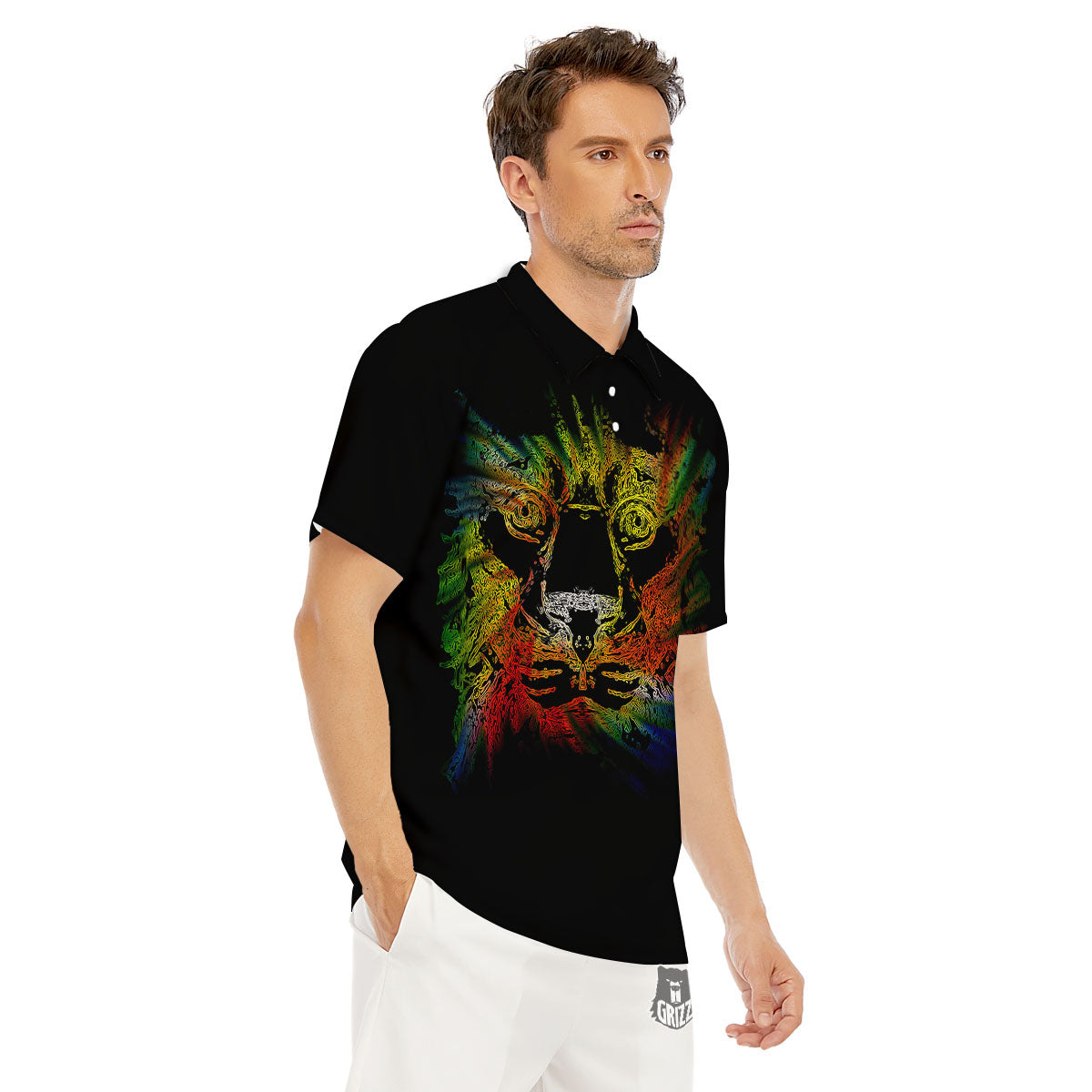 Rasta Lion Grunge Print Men's Golf Shirts-grizzshop