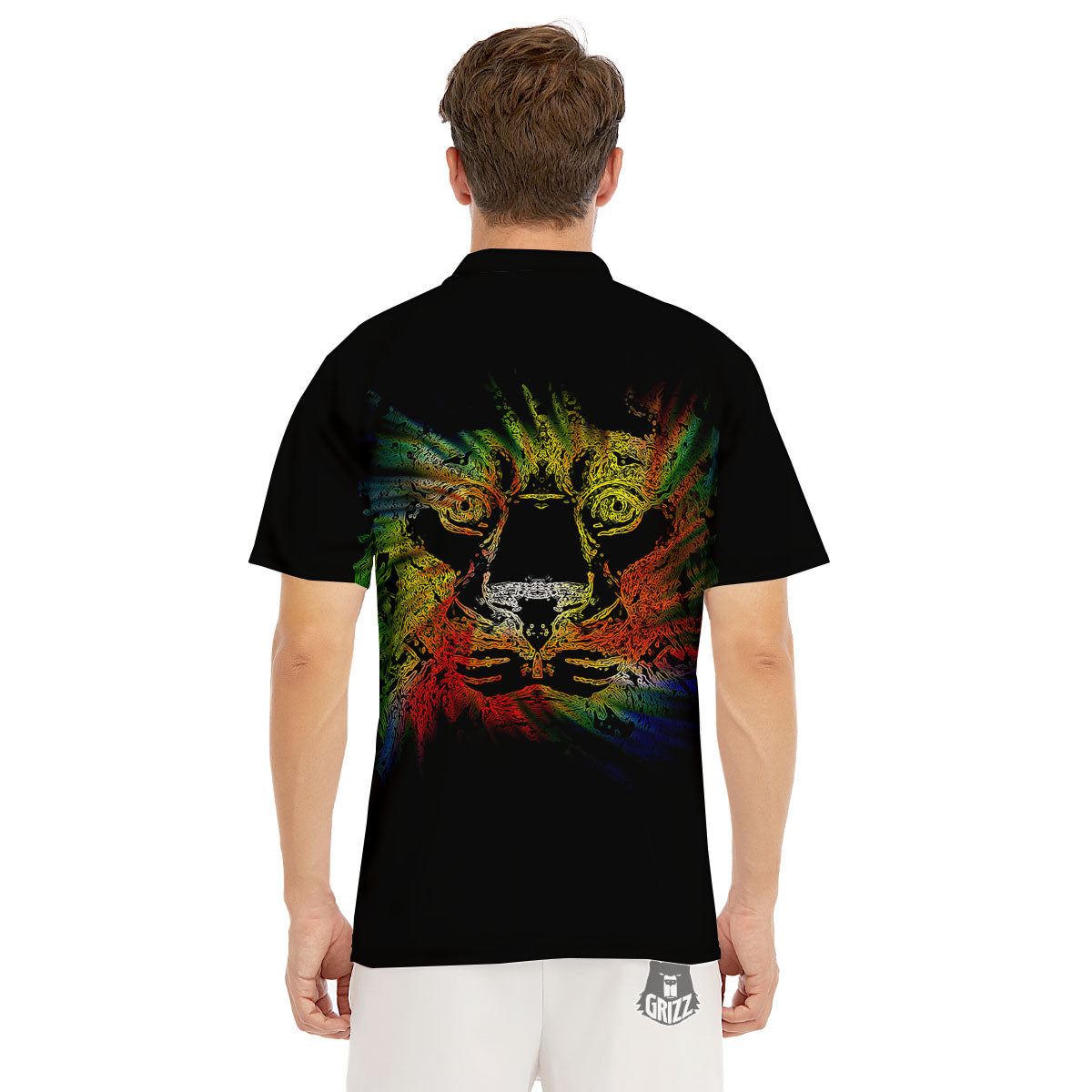 Rasta Lion Grunge Print Men's Golf Shirts-grizzshop