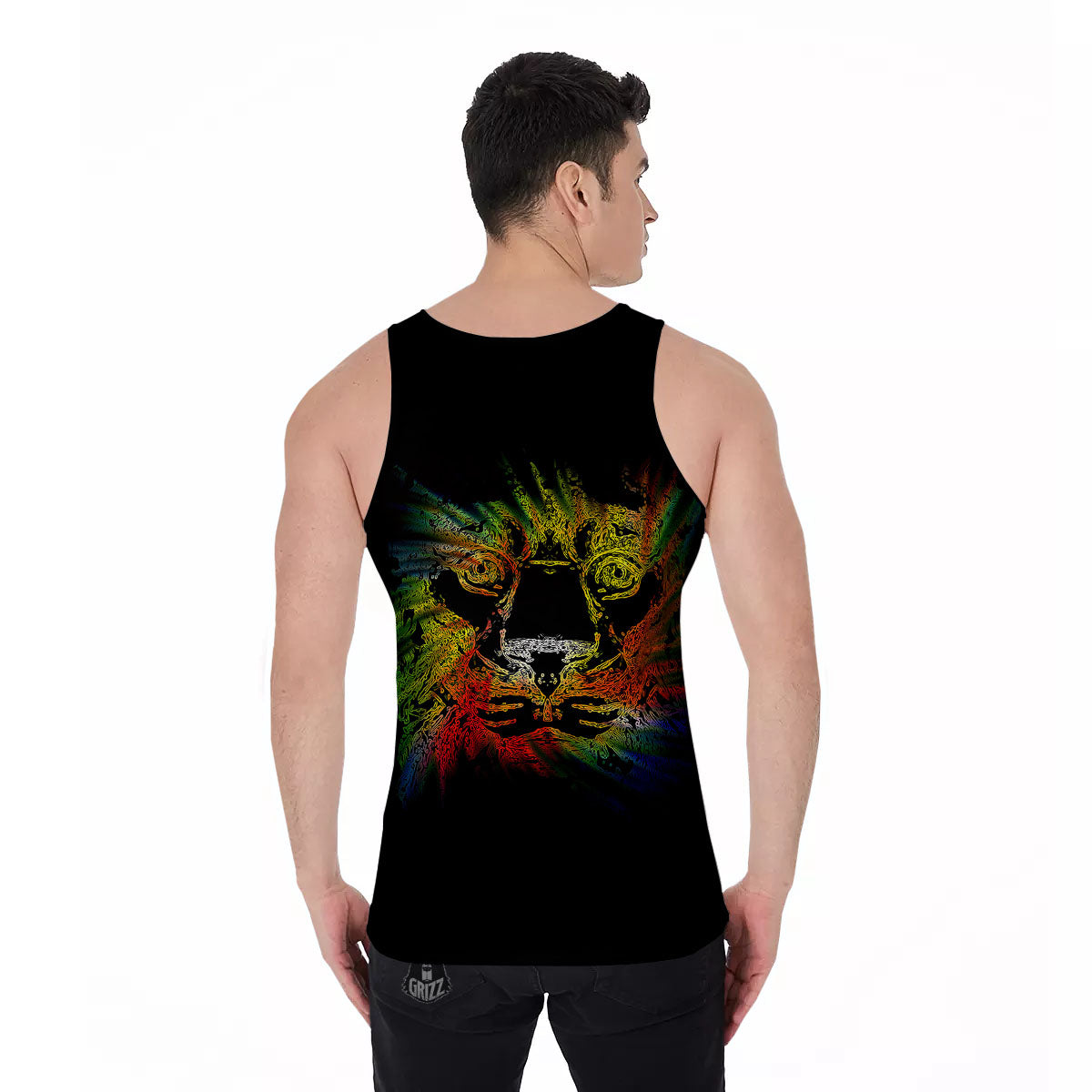 Rasta Lion Grunge Print Men's Tank Top-grizzshop
