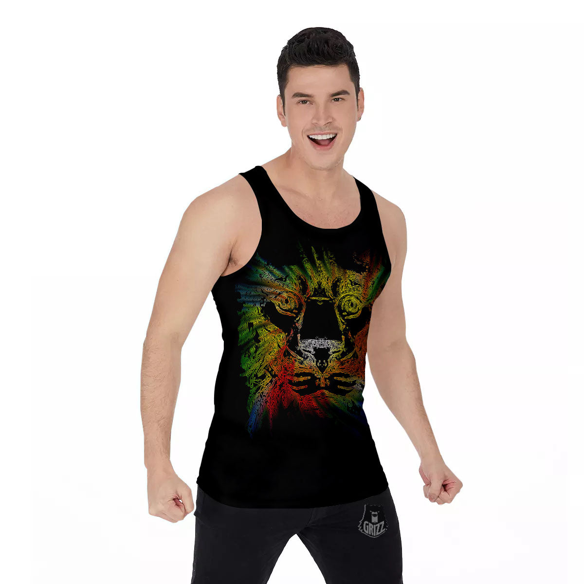 Rasta Lion Grunge Print Men's Tank Top-grizzshop