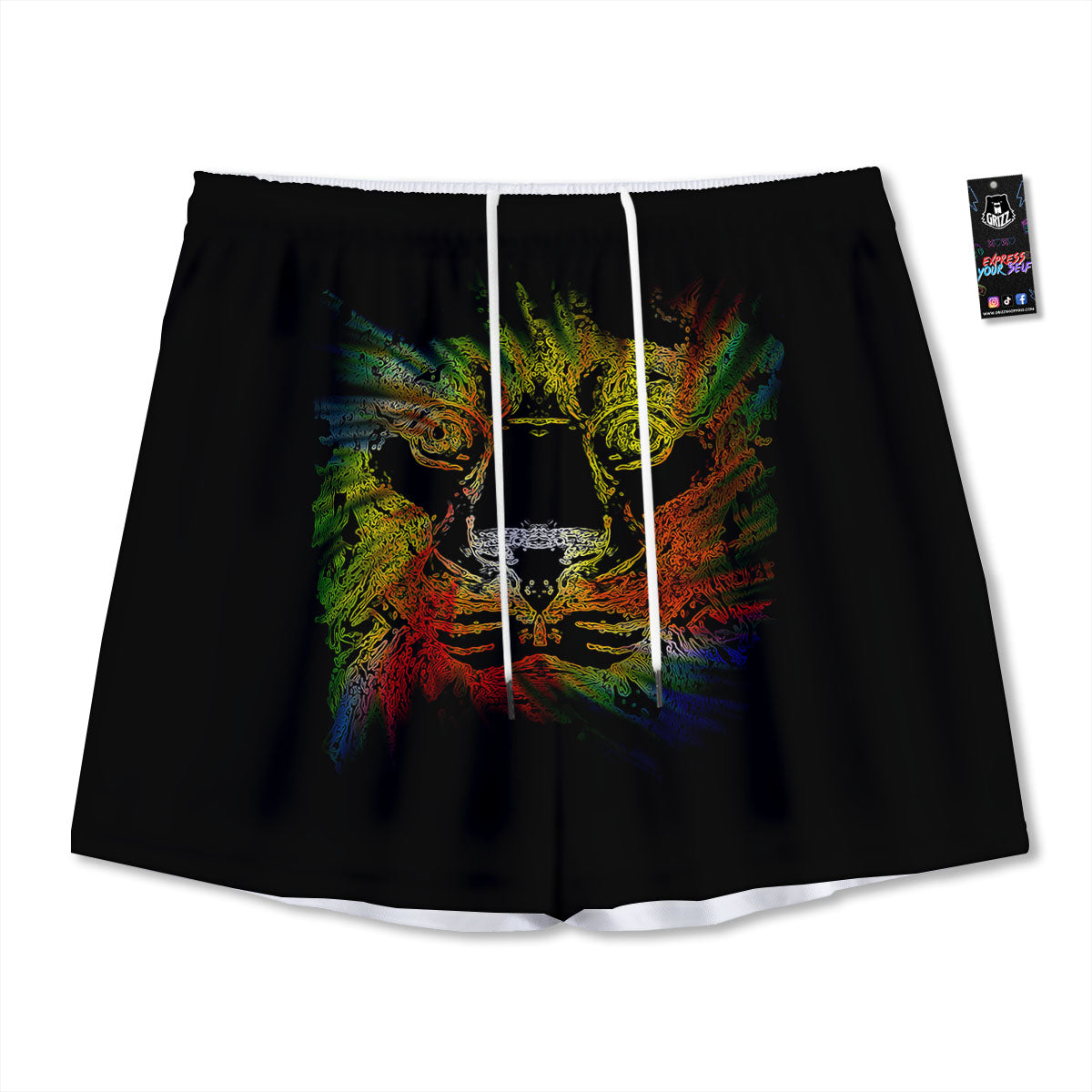 Rasta Lion Grunge Print Mesh Shorts