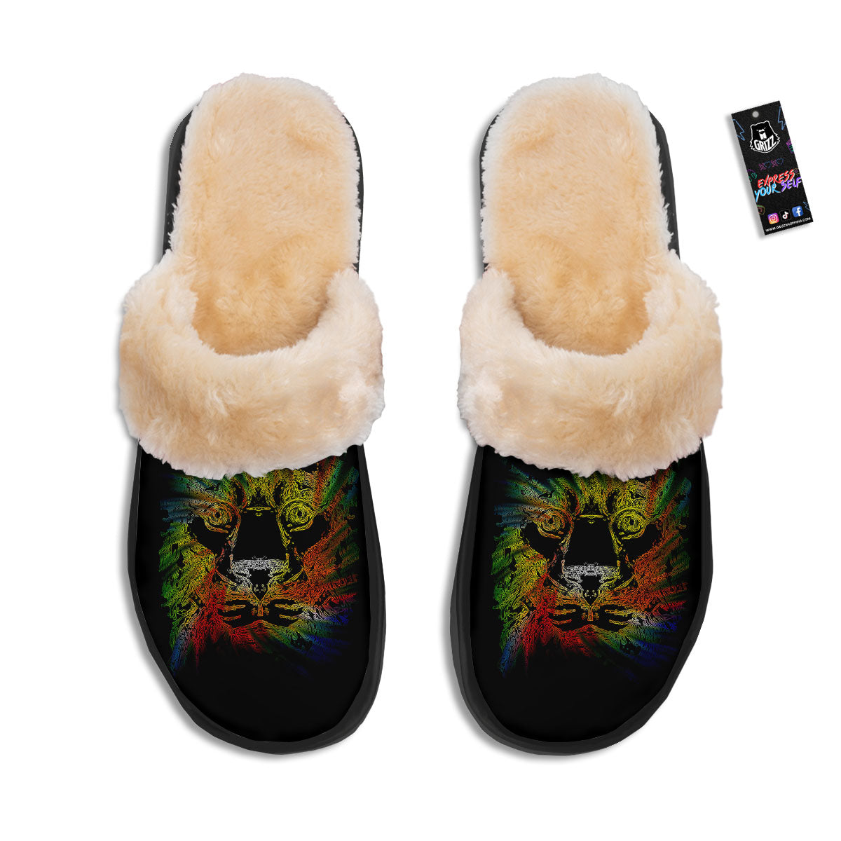 Rasta Lion Grunge Print Slippers-grizzshop