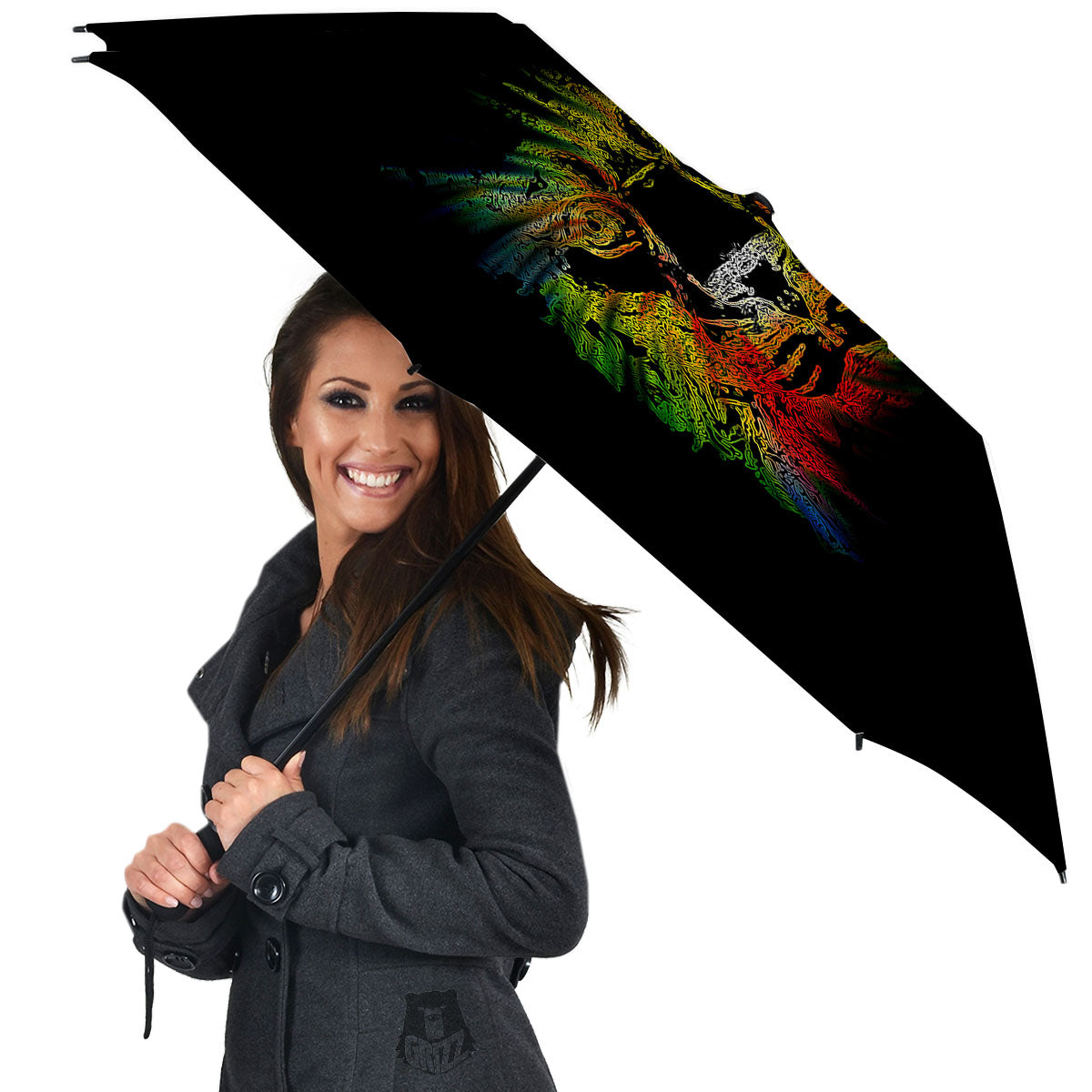 Rasta Lion Grunge Print Umbrella-grizzshop