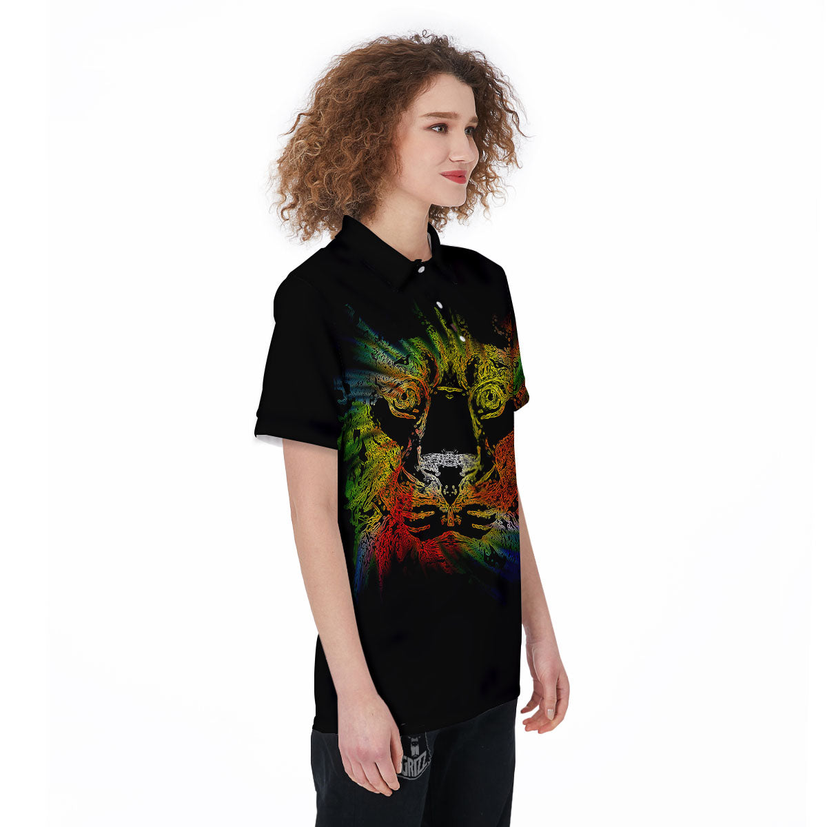 Rasta Lion Grunge Print Women's Golf Shirts-grizzshop