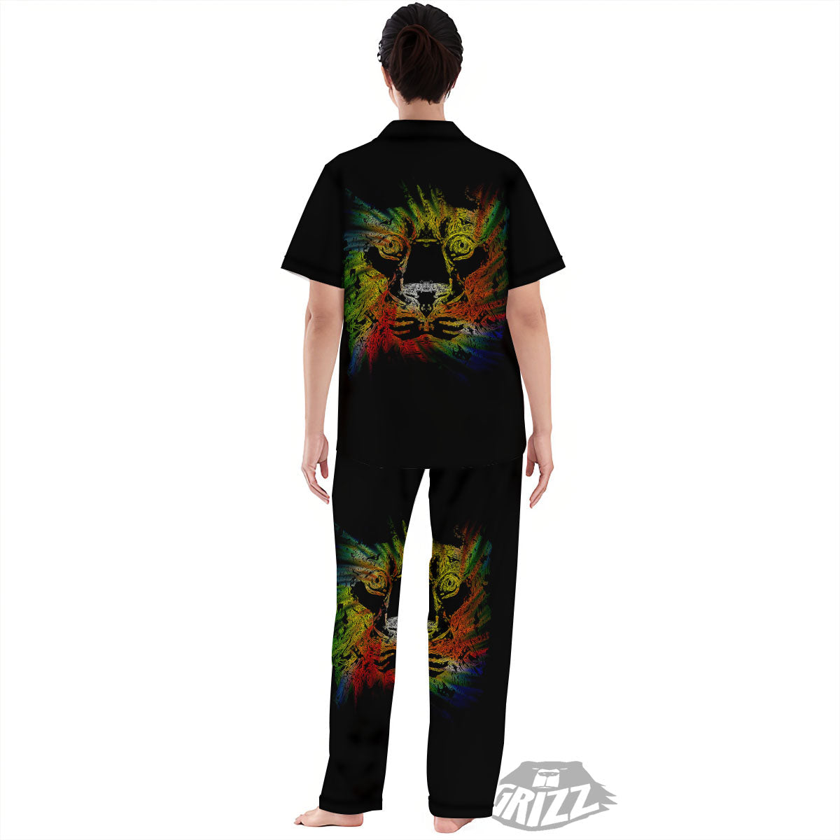 Rasta Lion Grunge Print Women's Pajamas Set-grizzshop