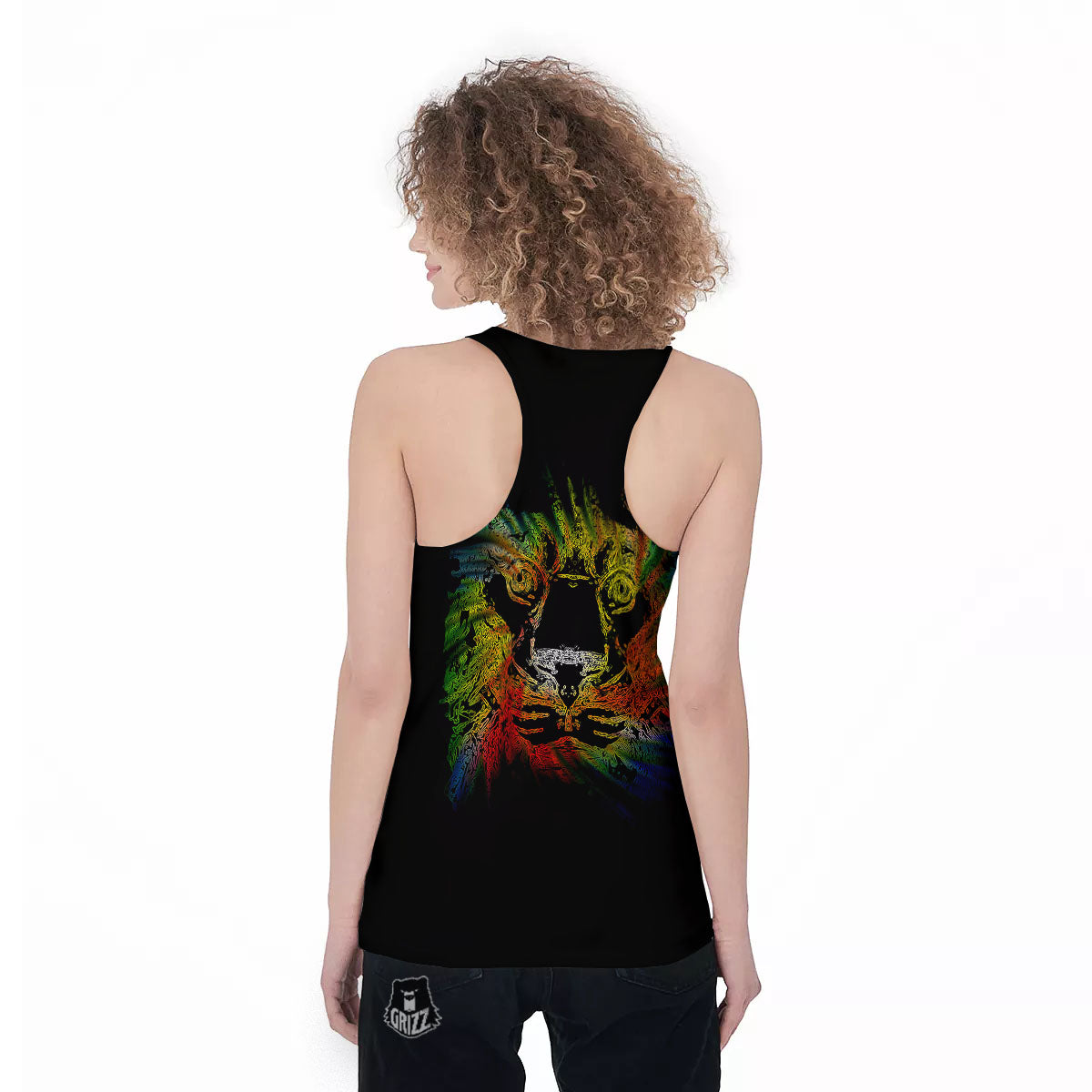 Rasta Lion Grunge Print Women's Racerback Tank Top-grizzshop