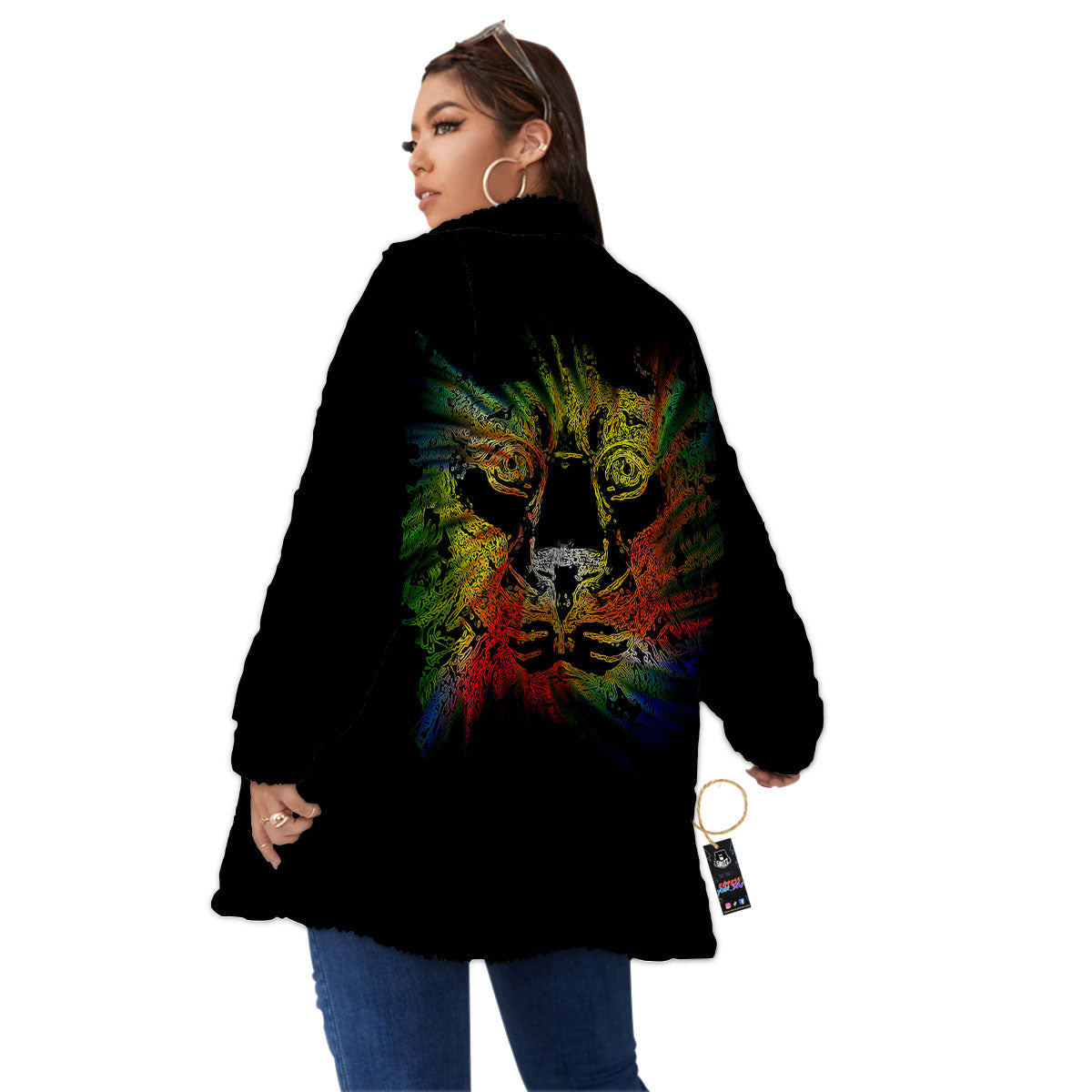 Rasta Lion Grunge Print Women's Sherpa Jacket-grizzshop