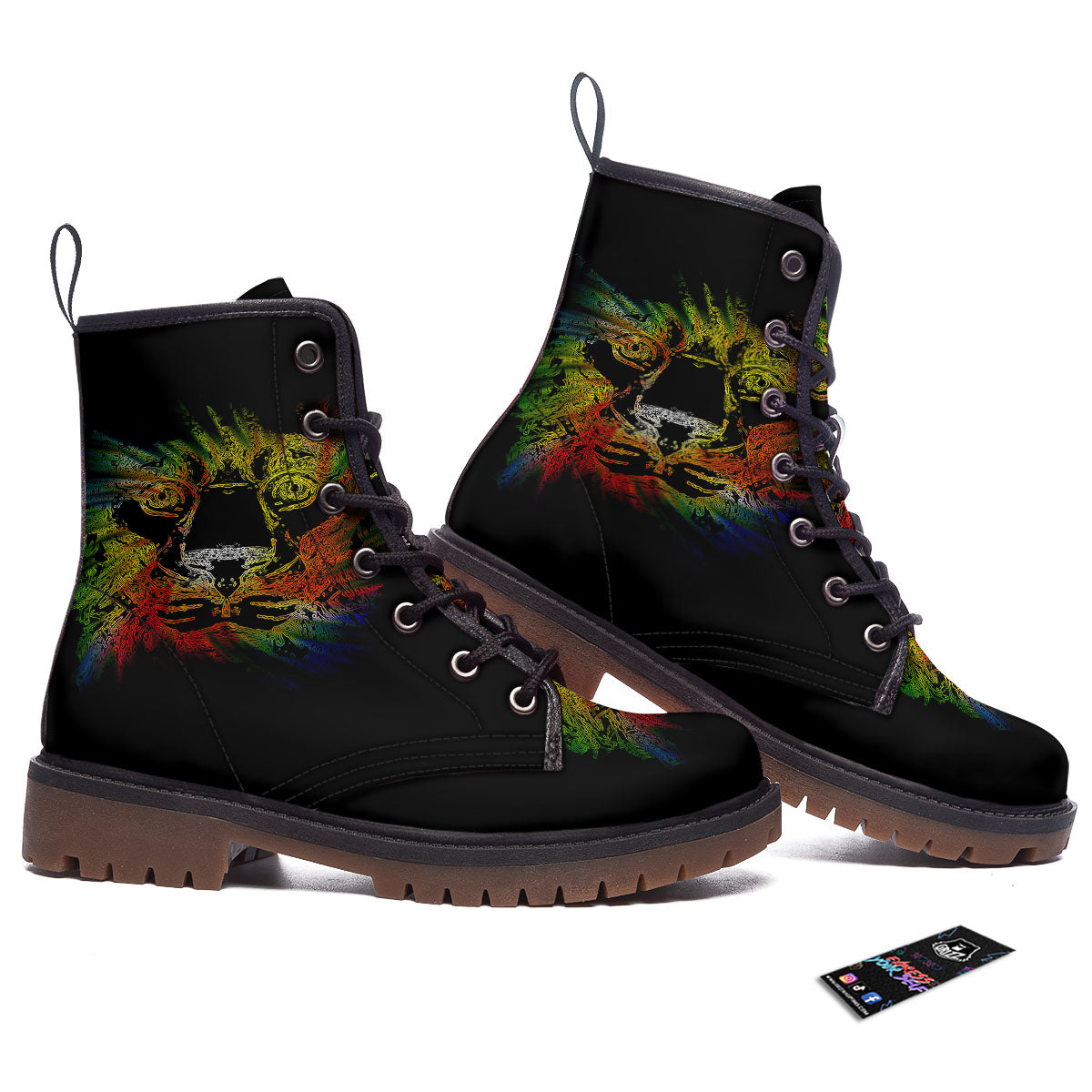 Rasta Lion Grunge Print Work Boots-grizzshop
