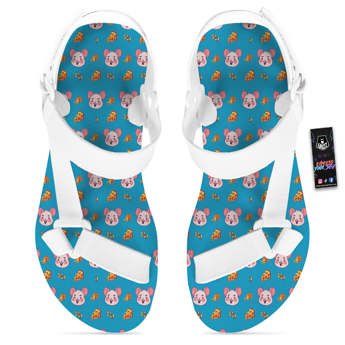Rat Cute Print Pattern White Open Toe Sandals-grizzshop