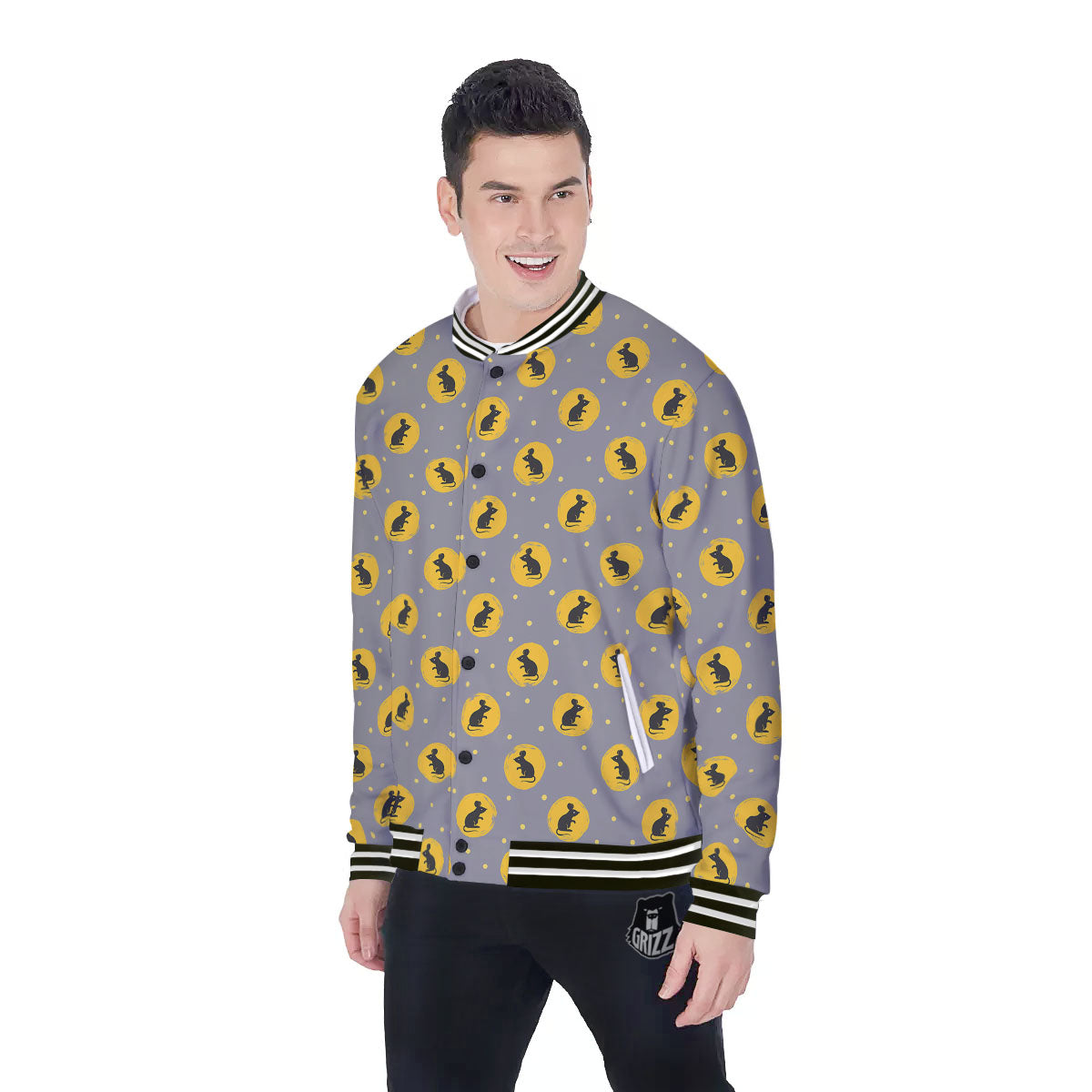 Rat Print Pattern Baseball Jacket-grizzshop