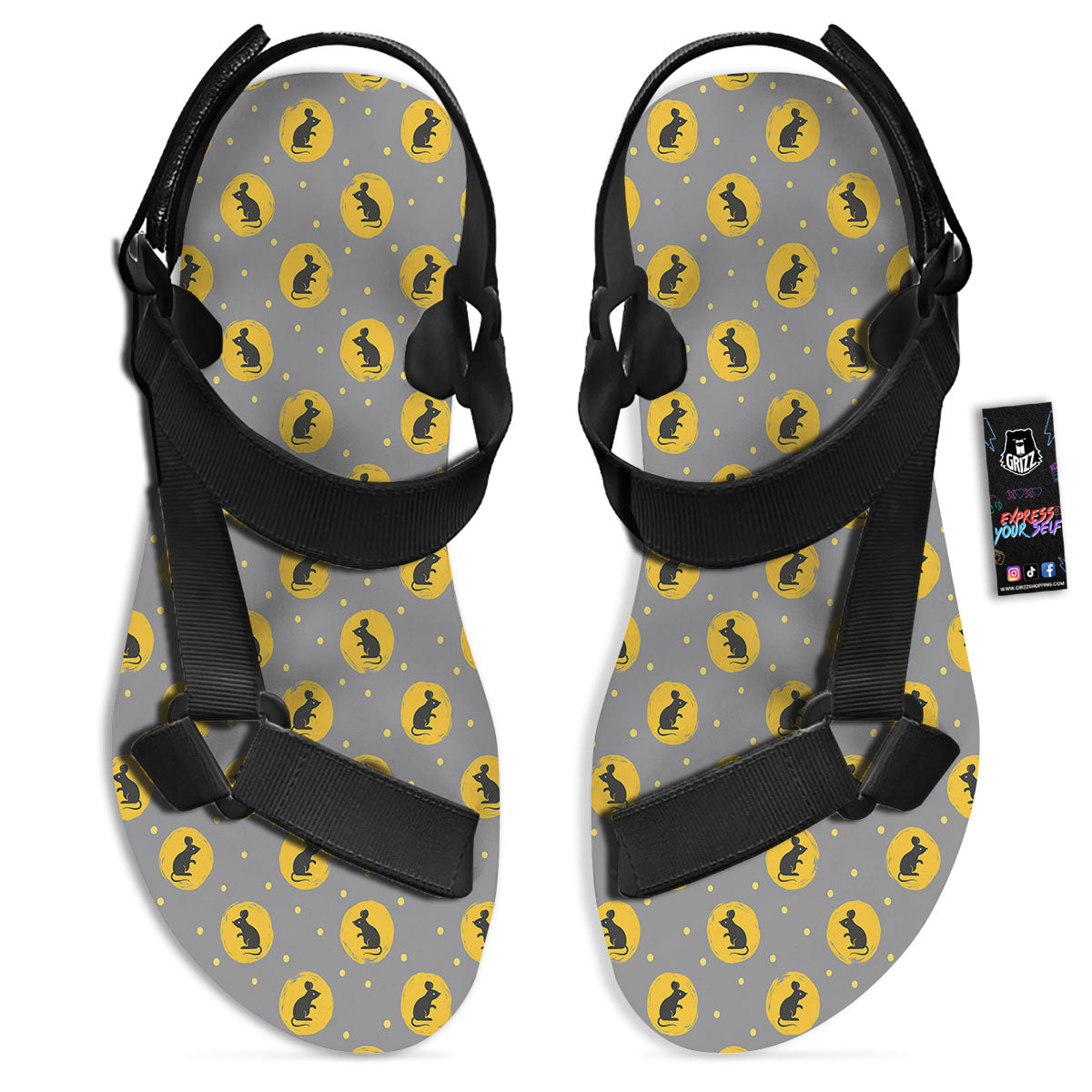 Rat Print Pattern Black Open Toe Sandals-grizzshop