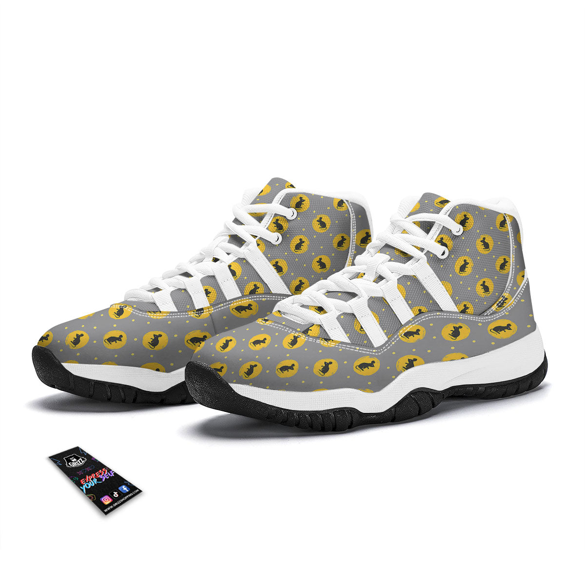 Rat Print Pattern White Bball Shoes-grizzshop