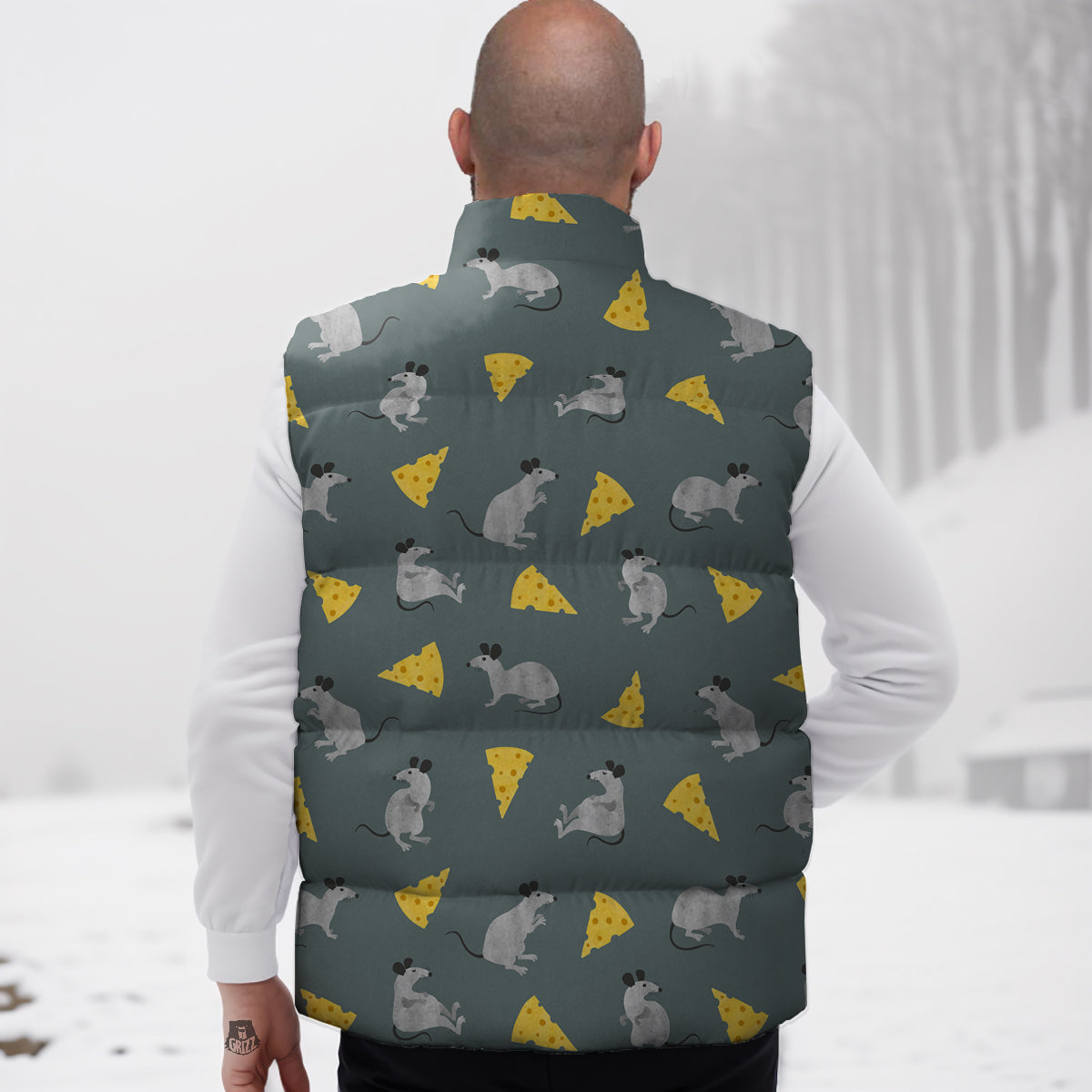 Rat Watercolor Print Pattern Down Vest