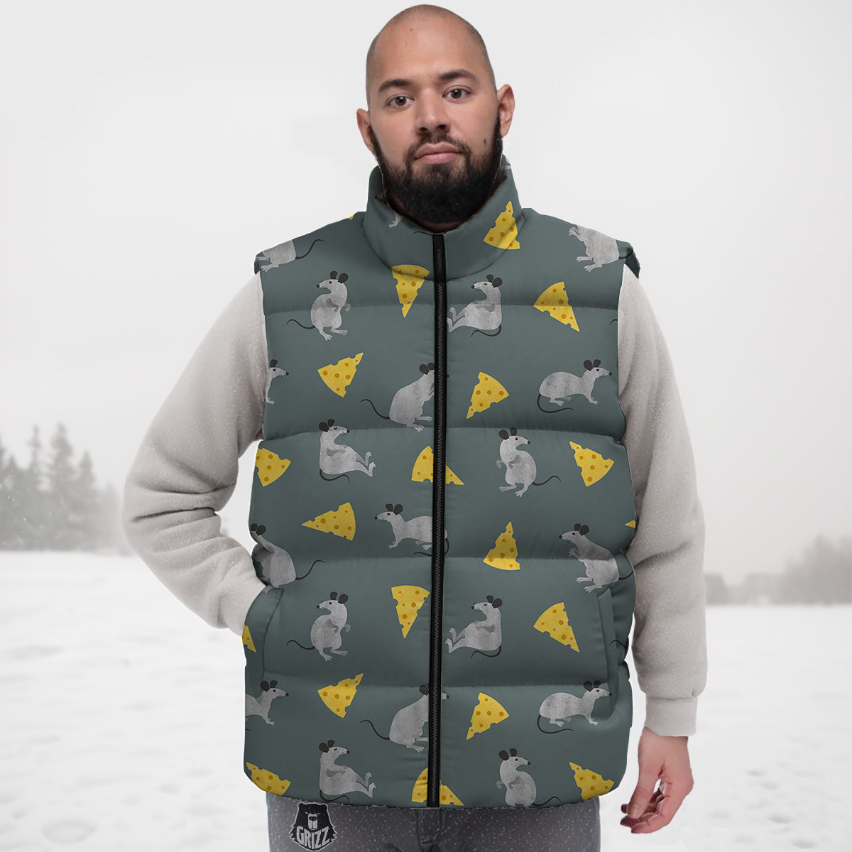 Rat Watercolor Print Pattern Down Vest-grizzshop