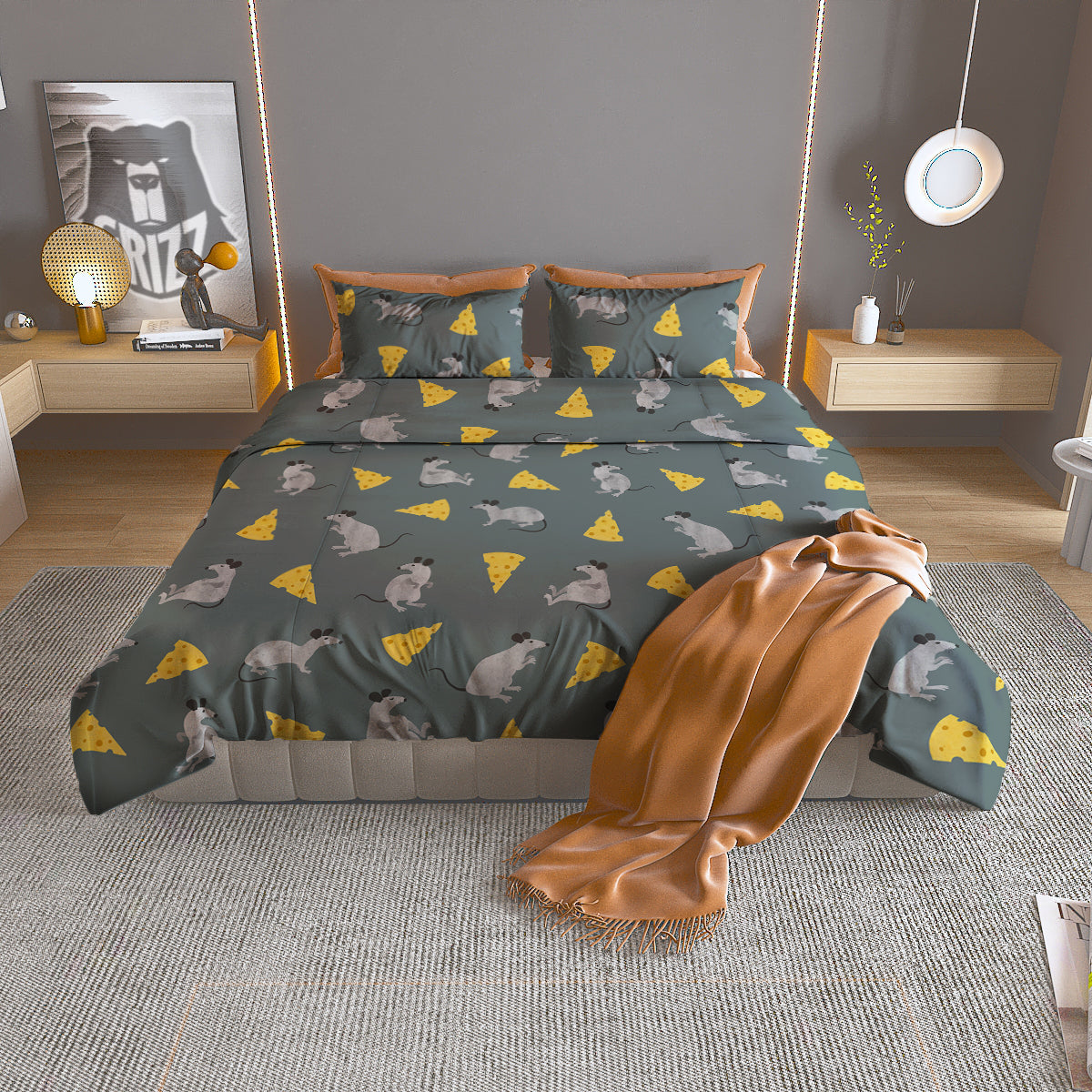 Rat Watercolor Print Pattern Duvet Cover Bedding Set
