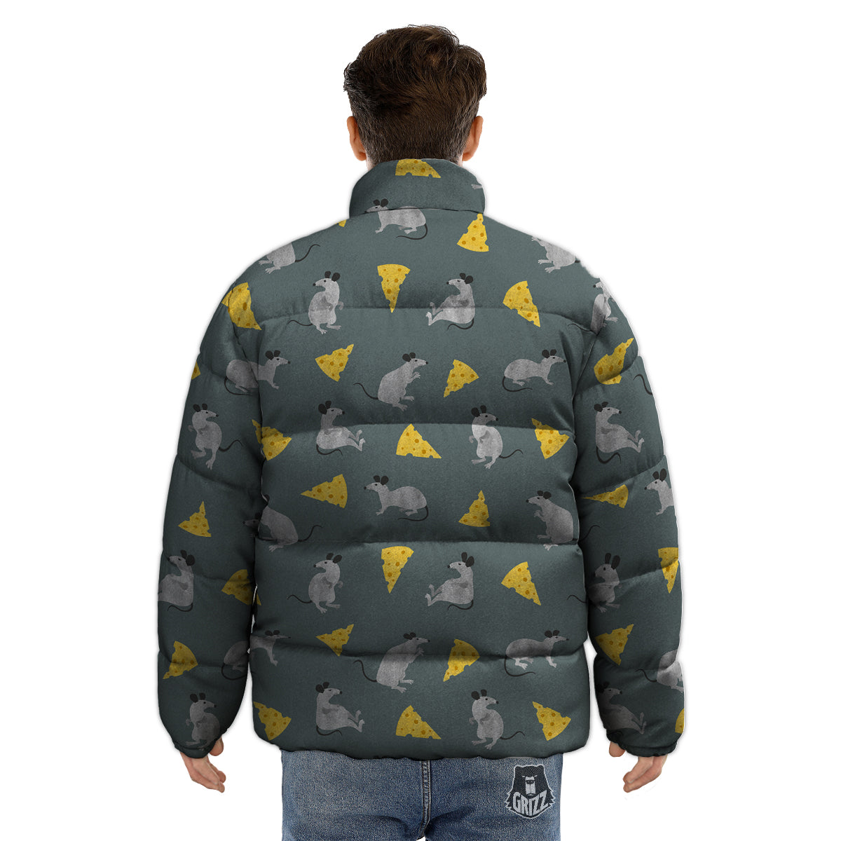 Rat Watercolor Print Pattern Puffer Jacket-grizzshop