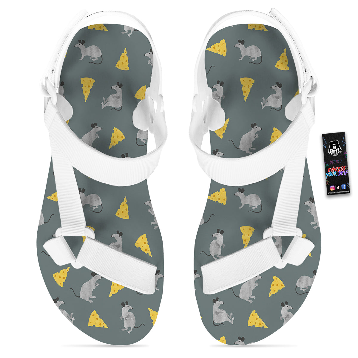Rat Watercolor Print Pattern White Open Toe Sandals-grizzshop