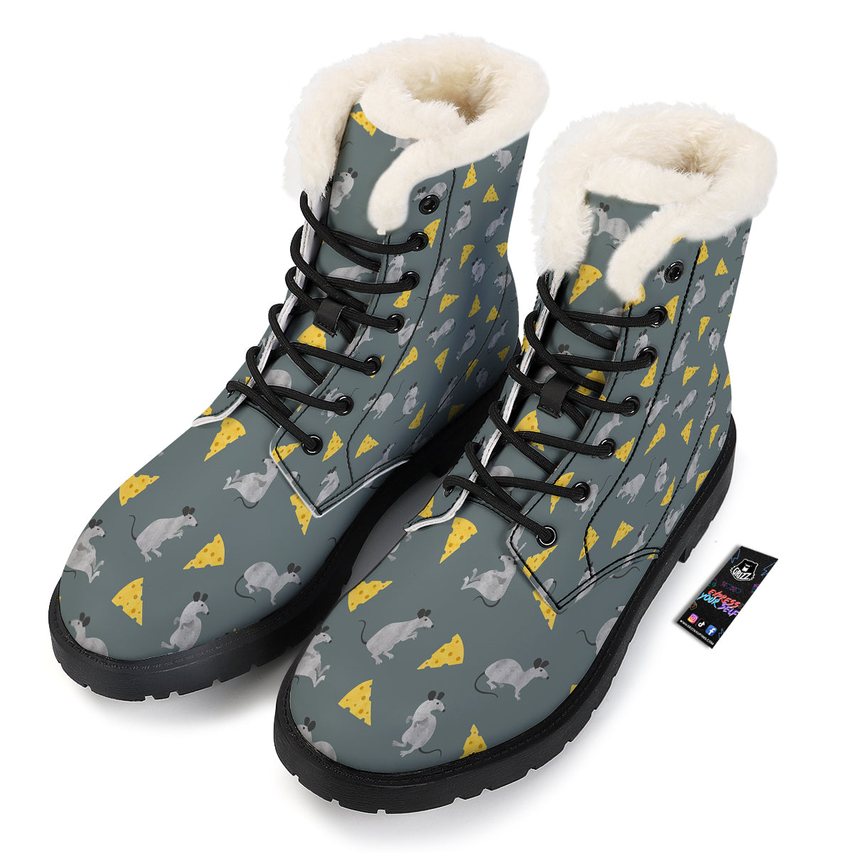 Rat Watercolor Print Pattern Winter Boots-grizzshop