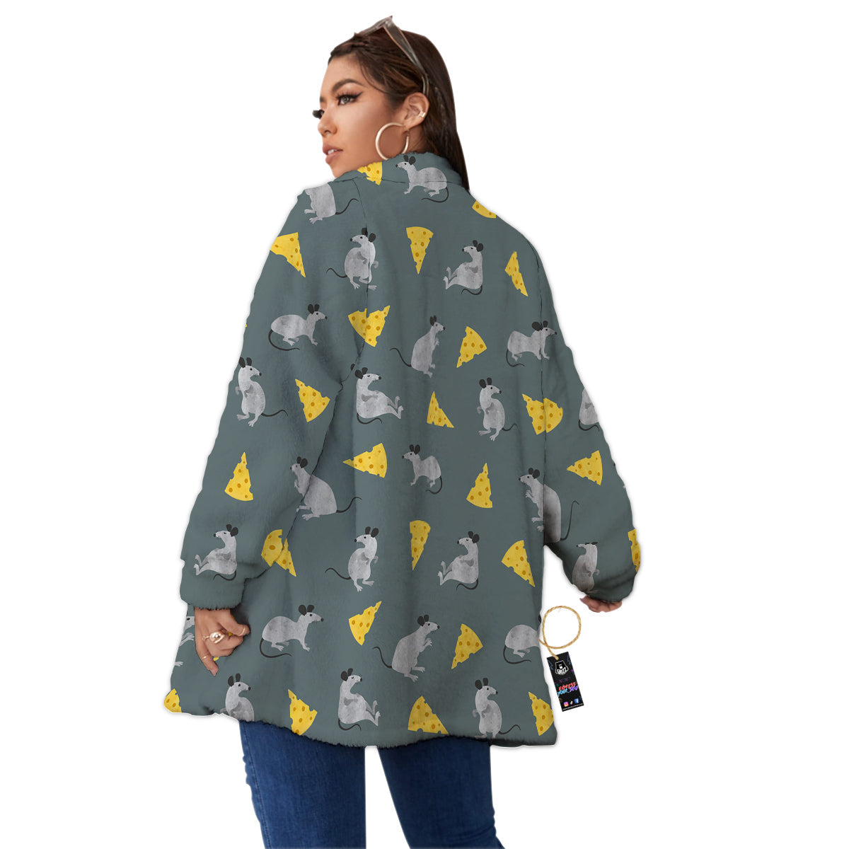 Rat Watercolor Print Pattern Women's Sherpa Jacket-grizzshop