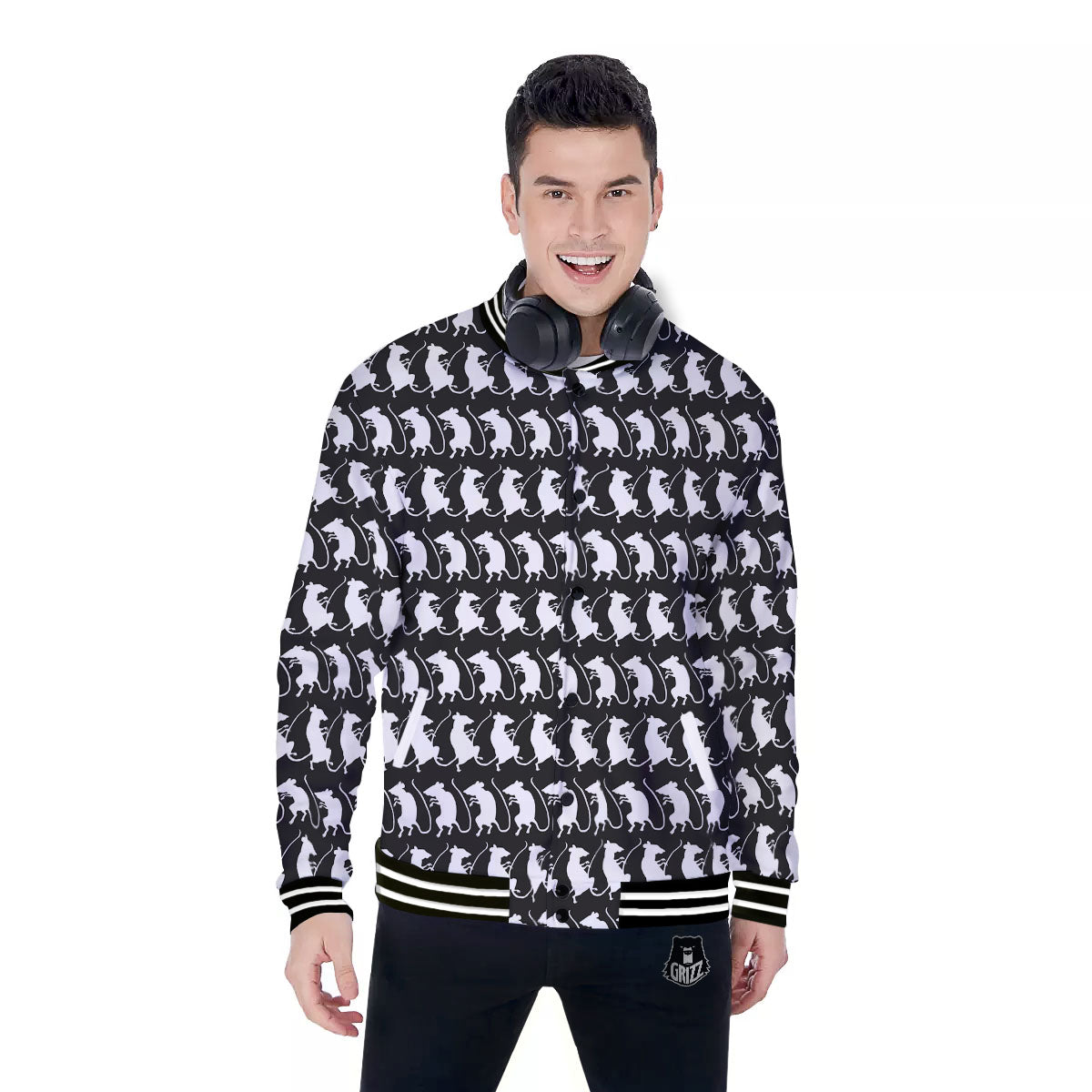 Rat White And Black Print Pattern Baseball Jacket-grizzshop