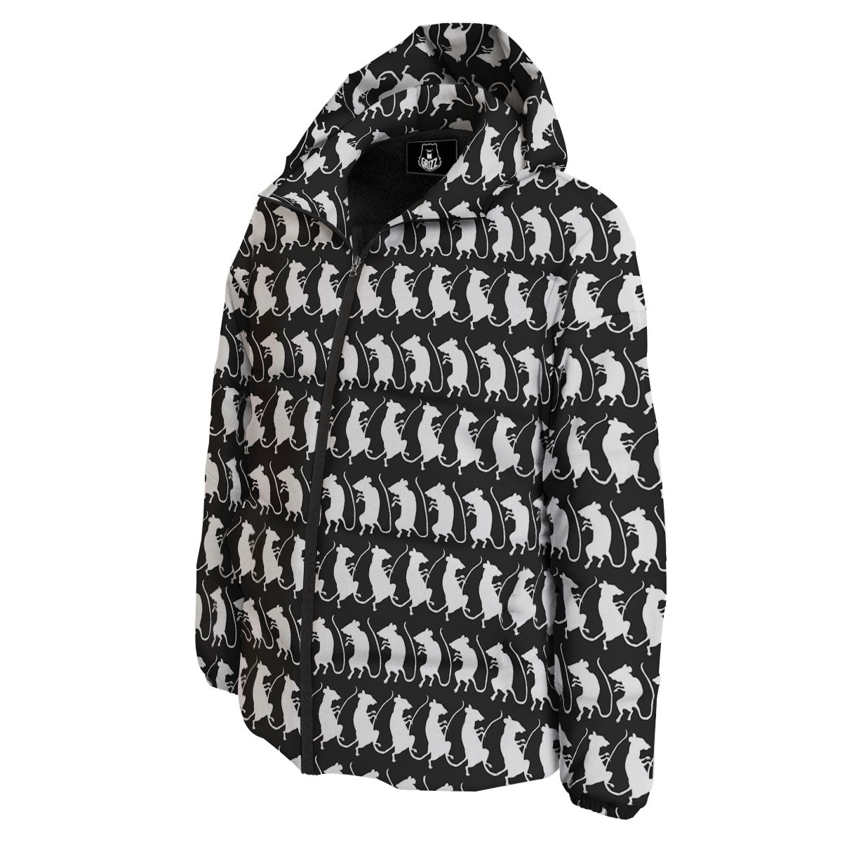 Rat White And Black Print Pattern Down Jacket-grizzshop