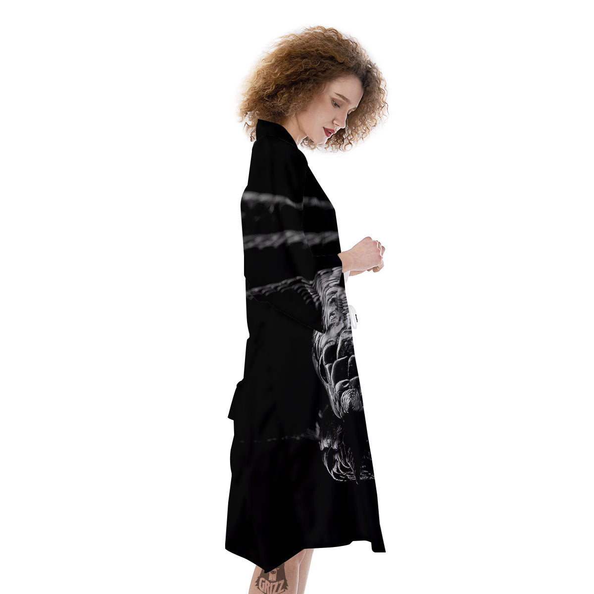 Ratsnake Rhinoceros Monochrome Print Kimono-grizzshop