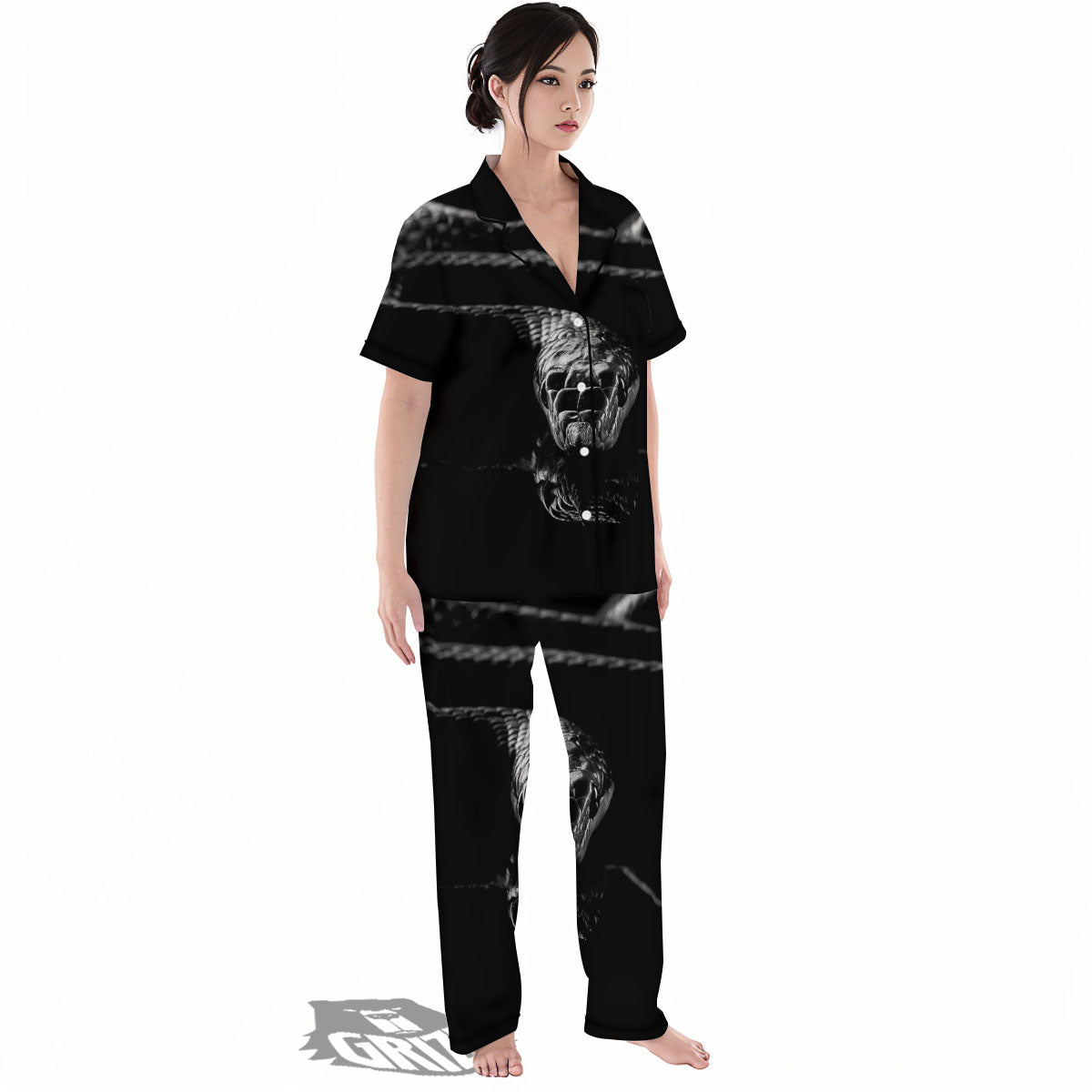Ratsnake Rhinoceros Monochrome Print Women's Pajamas Set-grizzshop