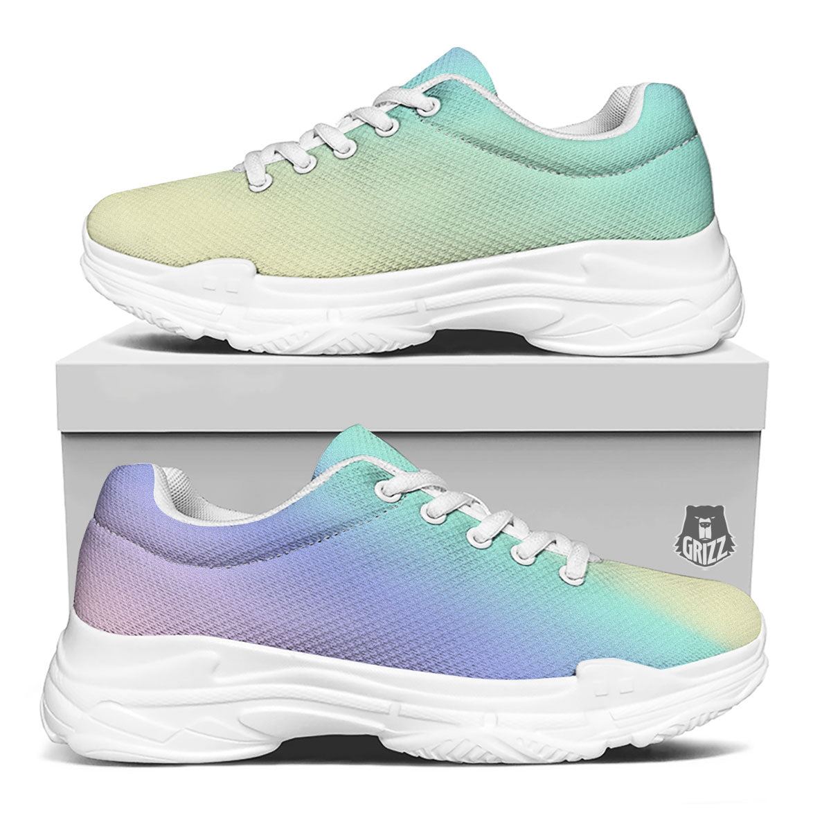 Rave Pastel Print Pattern White Chunky Shoes-grizzshop