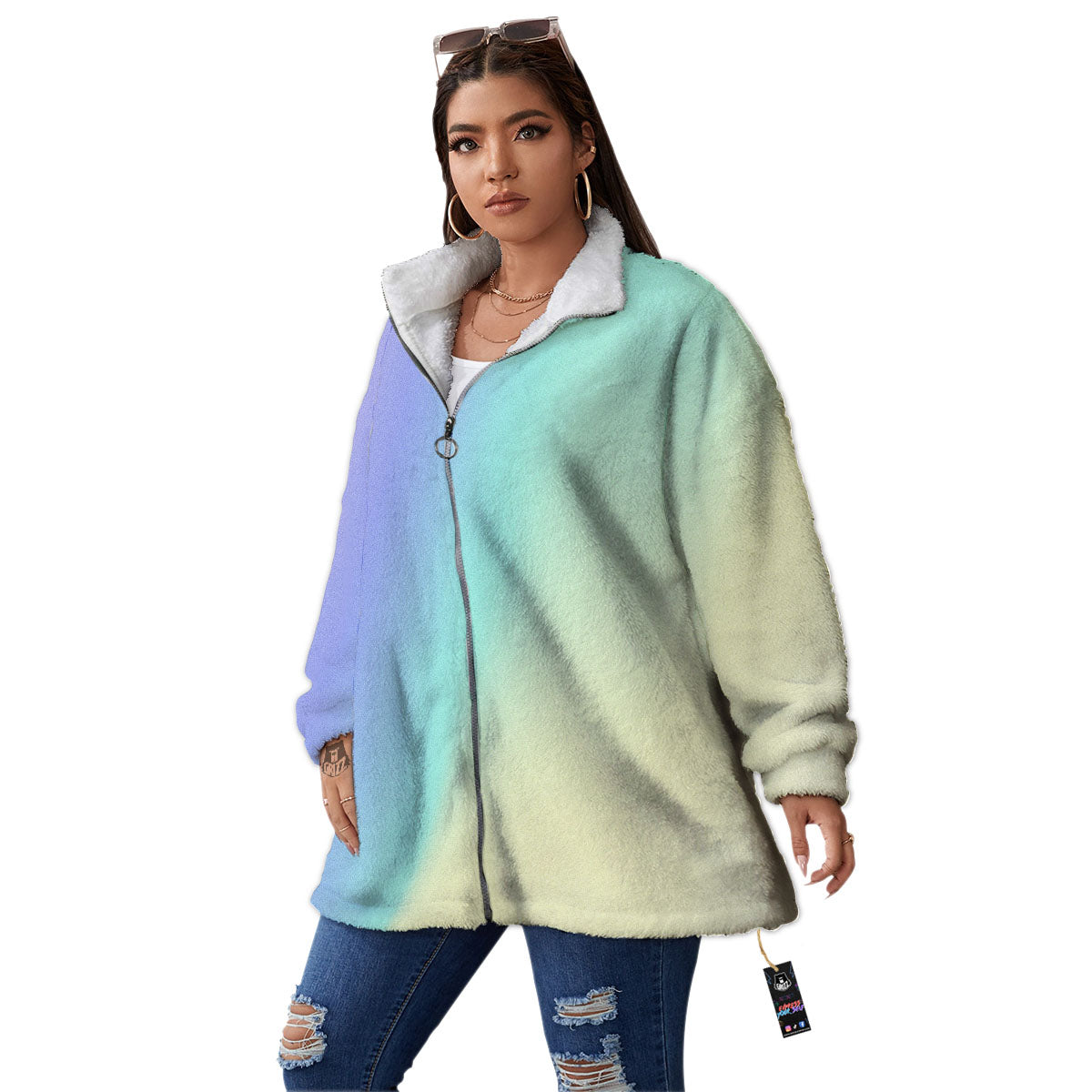 Rave Pastel Print Pattern Women's Sherpa Jacket-grizzshop