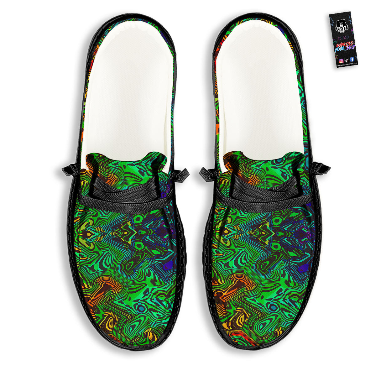 Rave Psychedelic Print Pattern Black Loafers-grizzshop