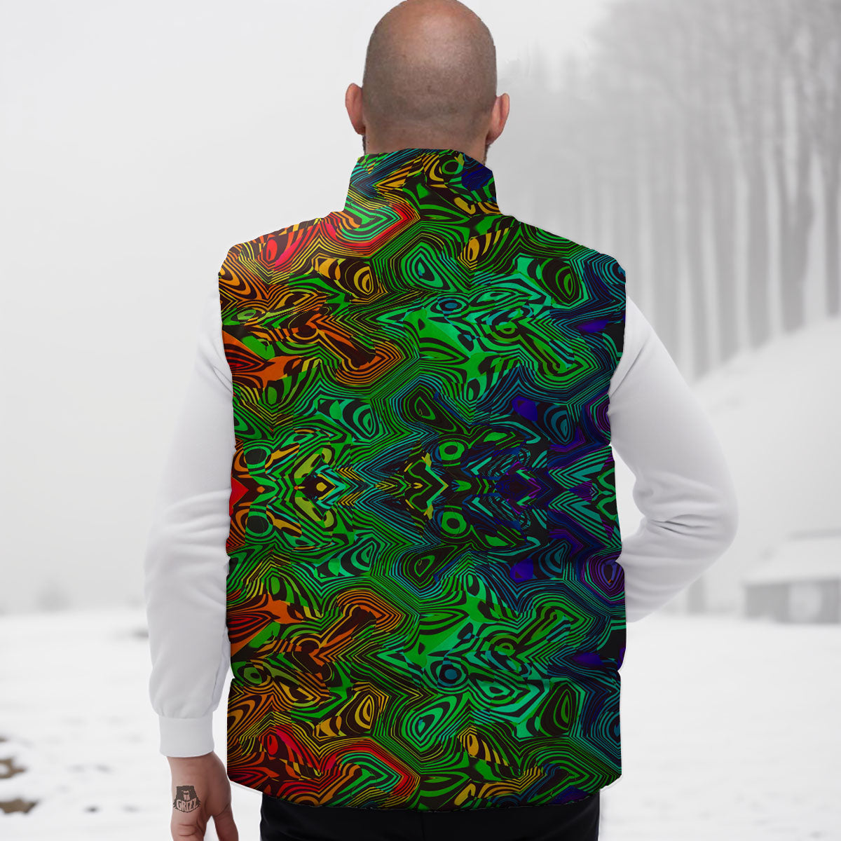 Rave Psychedelic Print Pattern Down Vest-grizzshop