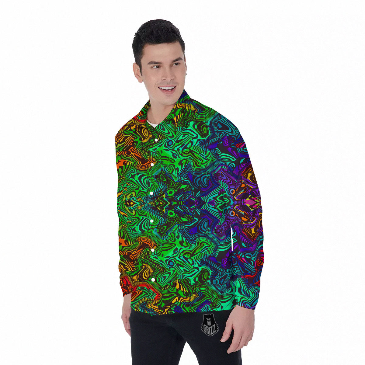 Rave Psychedelic Print Pattern Men's Long Sleeve Shirts-grizzshop