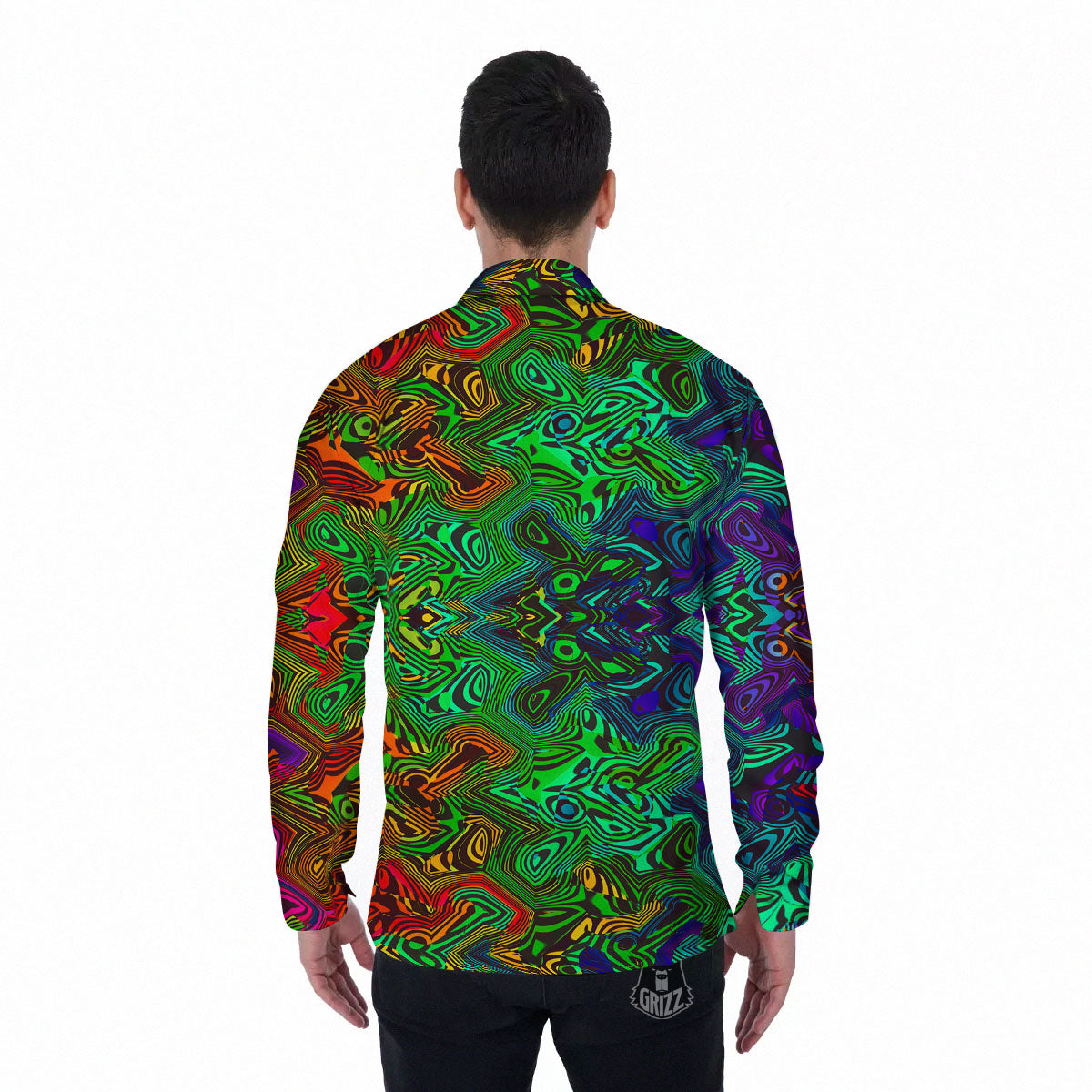 Rave Psychedelic Print Pattern Men's Long Sleeve Shirts-grizzshop