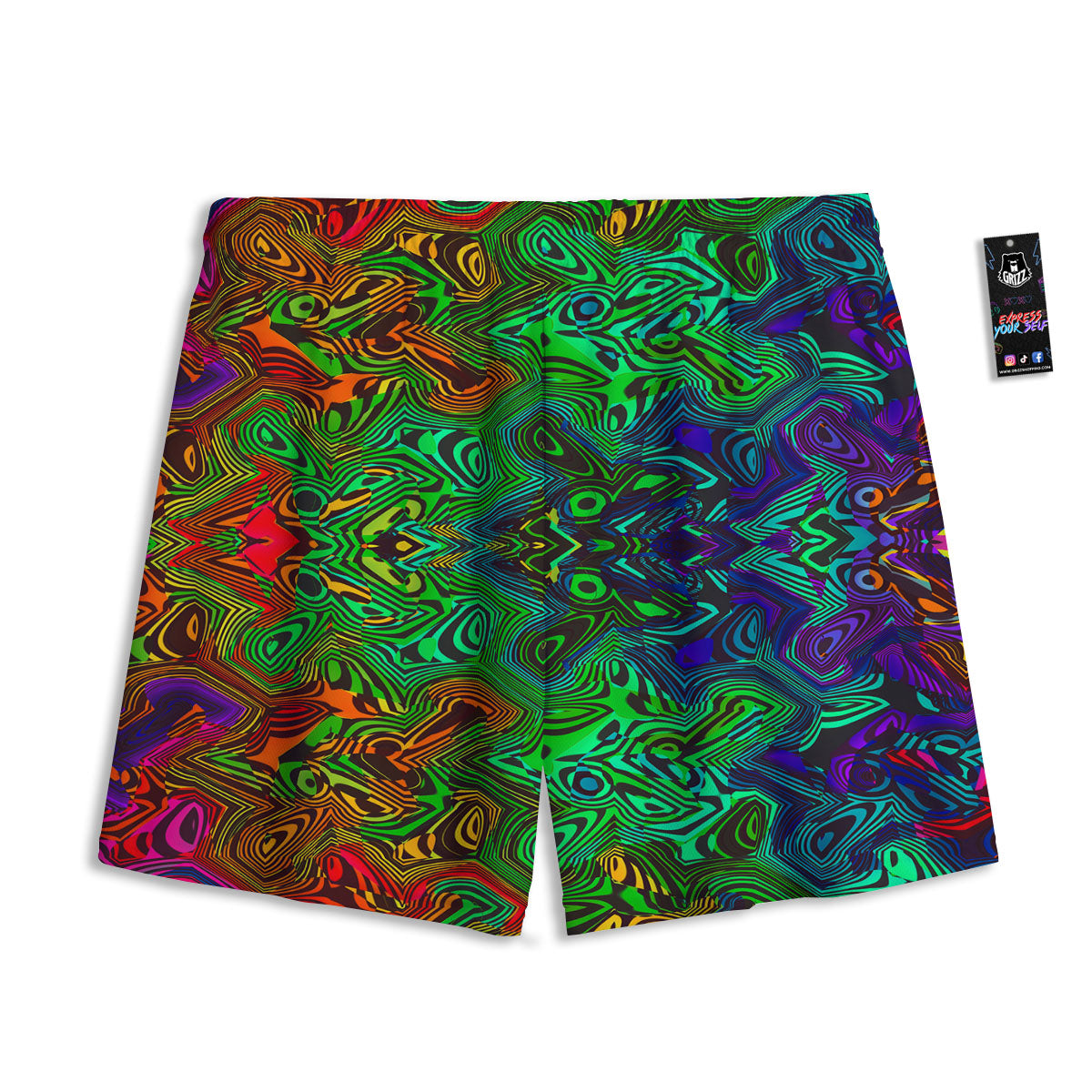 Rave Psychedelic Print Pattern Mesh Shorts-grizzshop