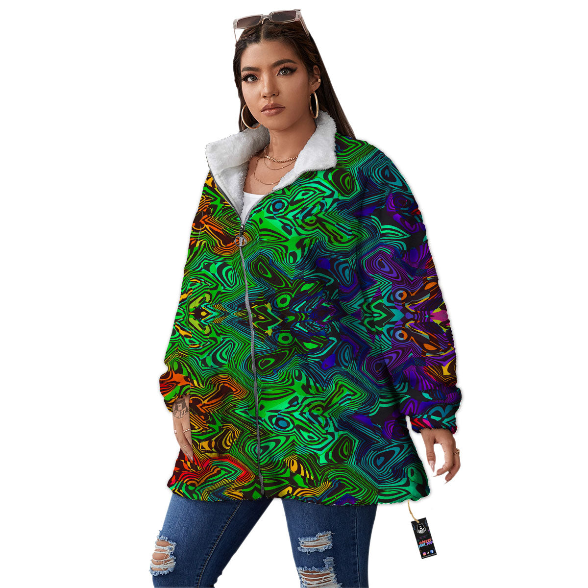 Rave Psychedelic Print Pattern Women's Sherpa Jacket-grizzshop