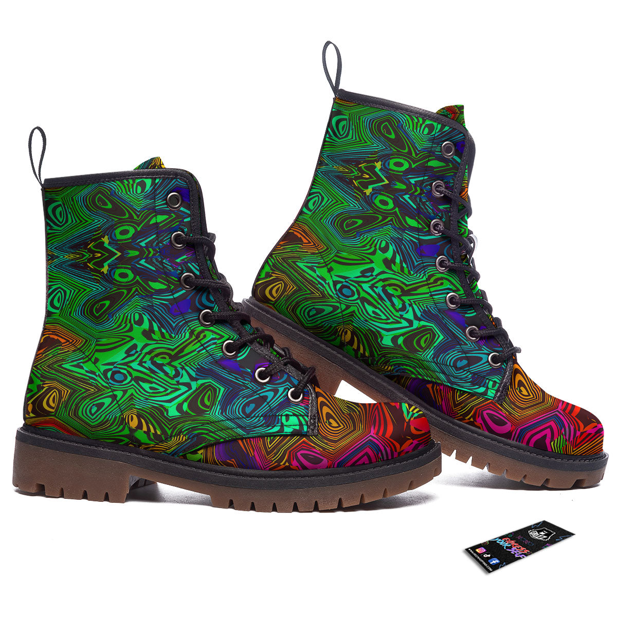 Rave Psychedelic Print Pattern Work Boots-grizzshop