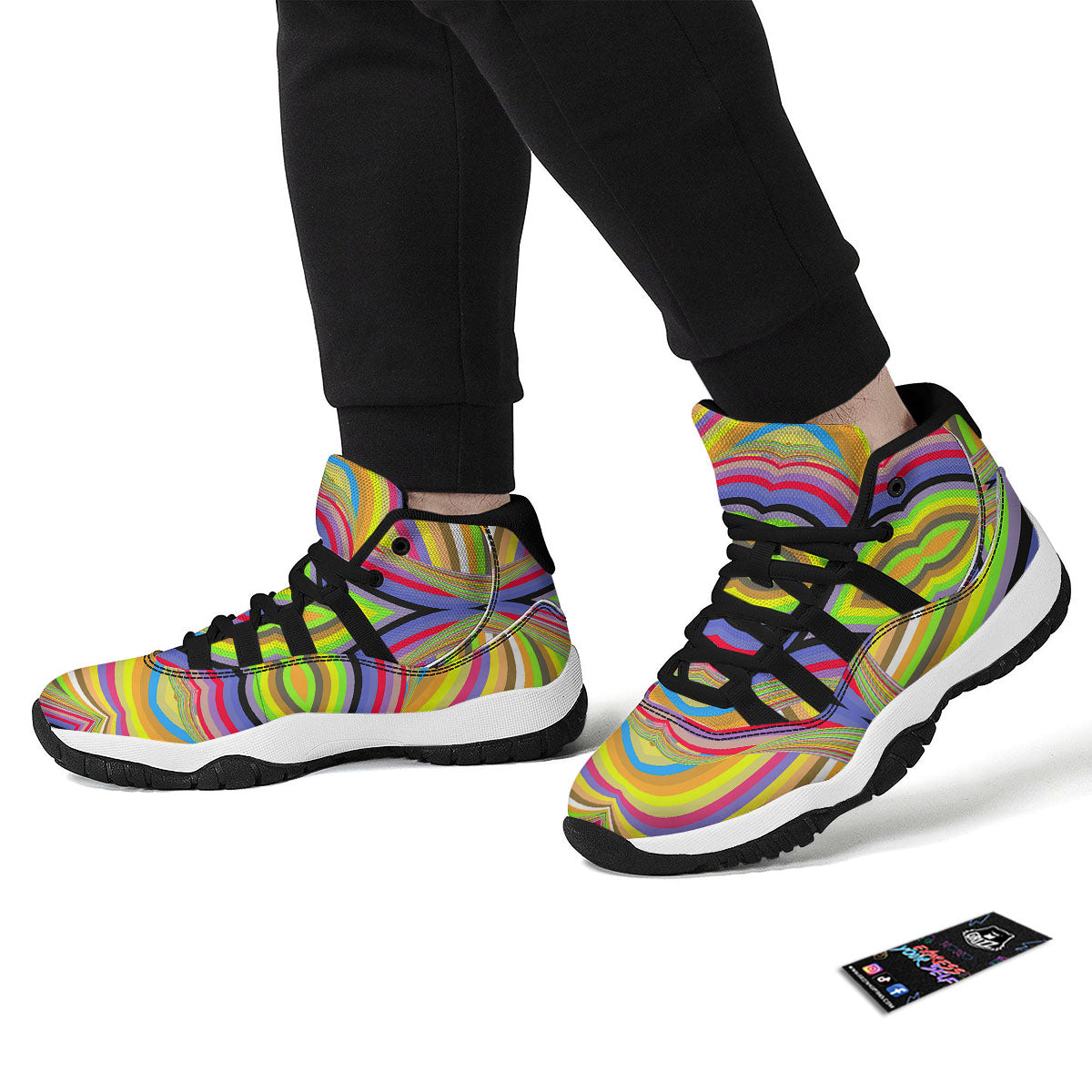 Rave Rainbow Print Pattern Black Bball Shoes-grizzshop