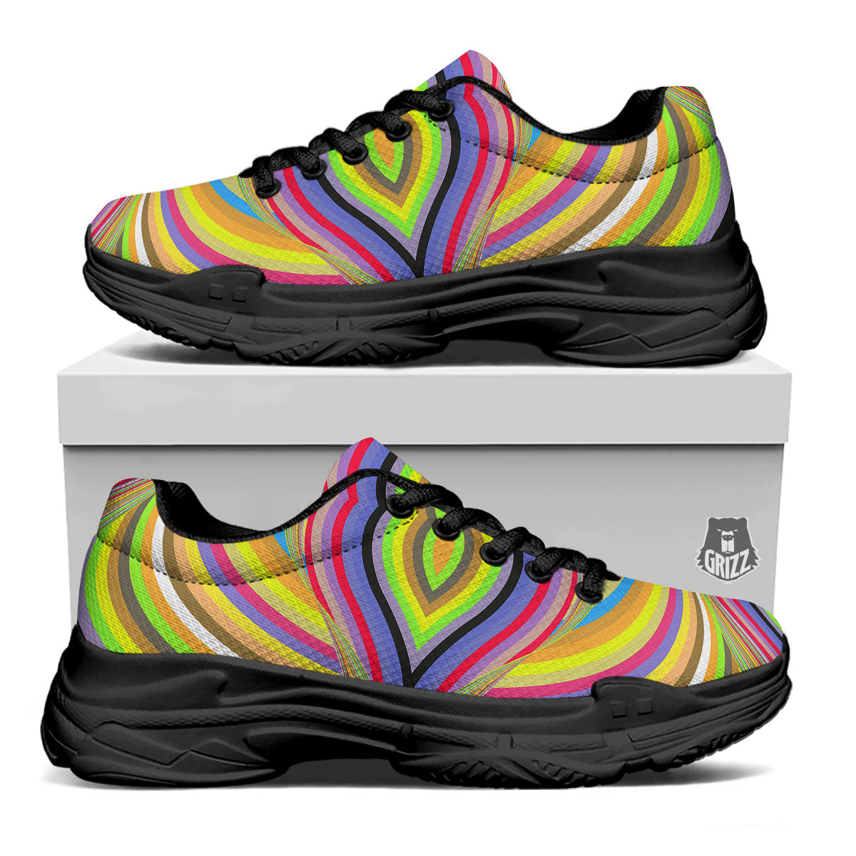 Rave Rainbow Print Pattern Black Chunky Shoes-grizzshop