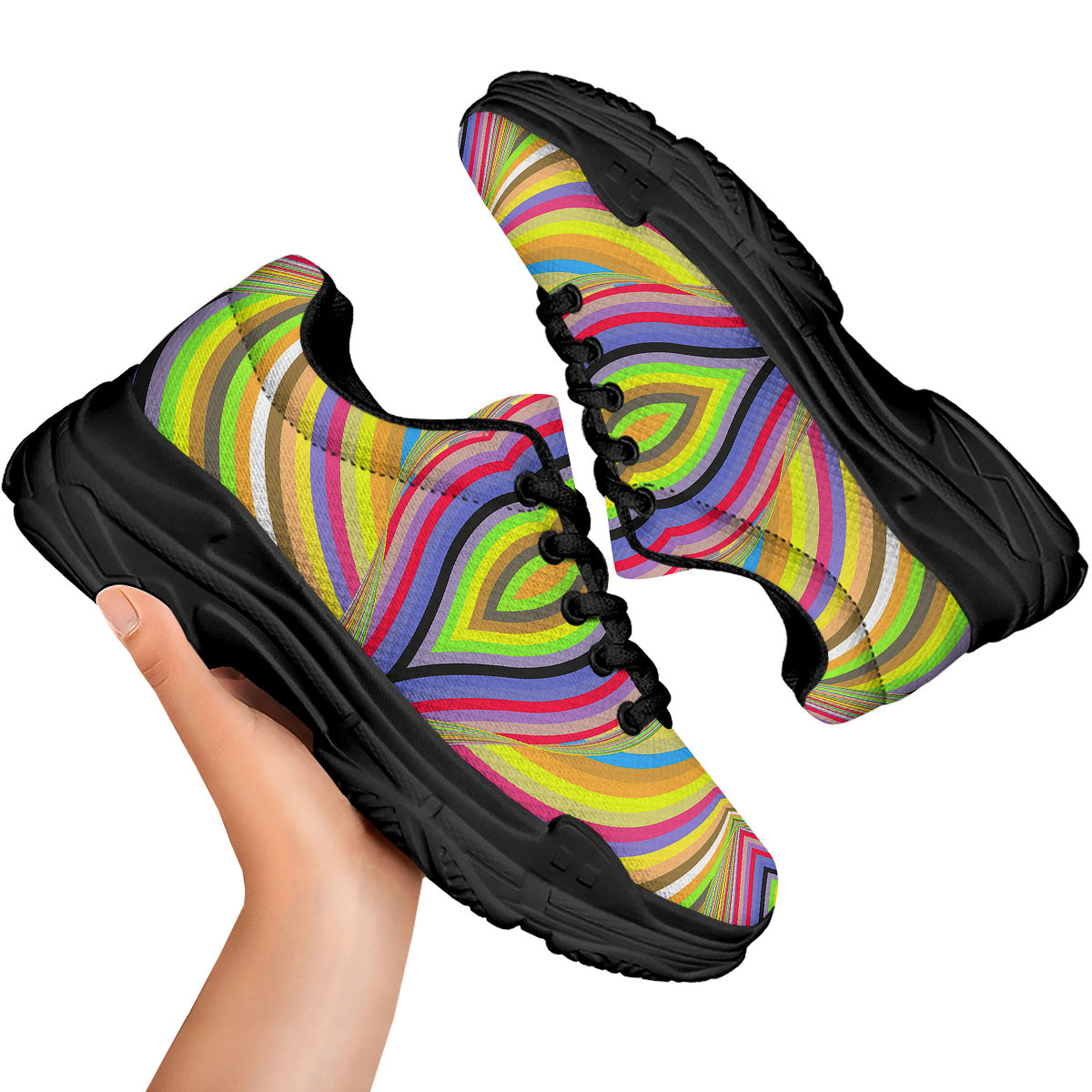 Rave Rainbow Print Pattern Black Chunky Shoes-grizzshop