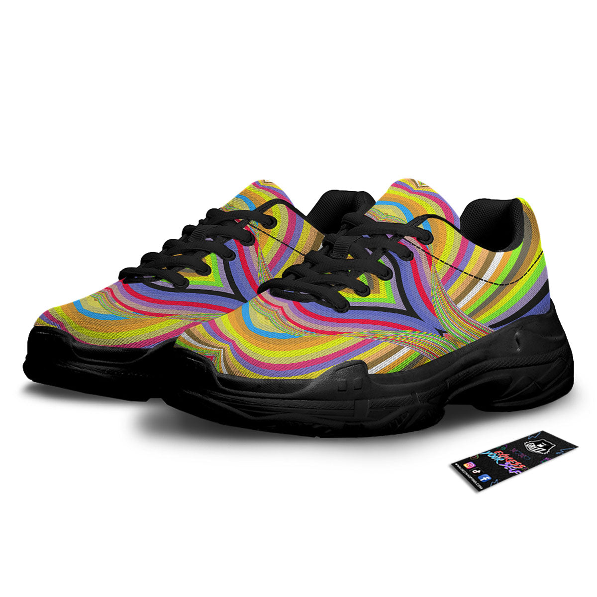 Rave Rainbow Print Pattern Black Chunky Shoes-grizzshop