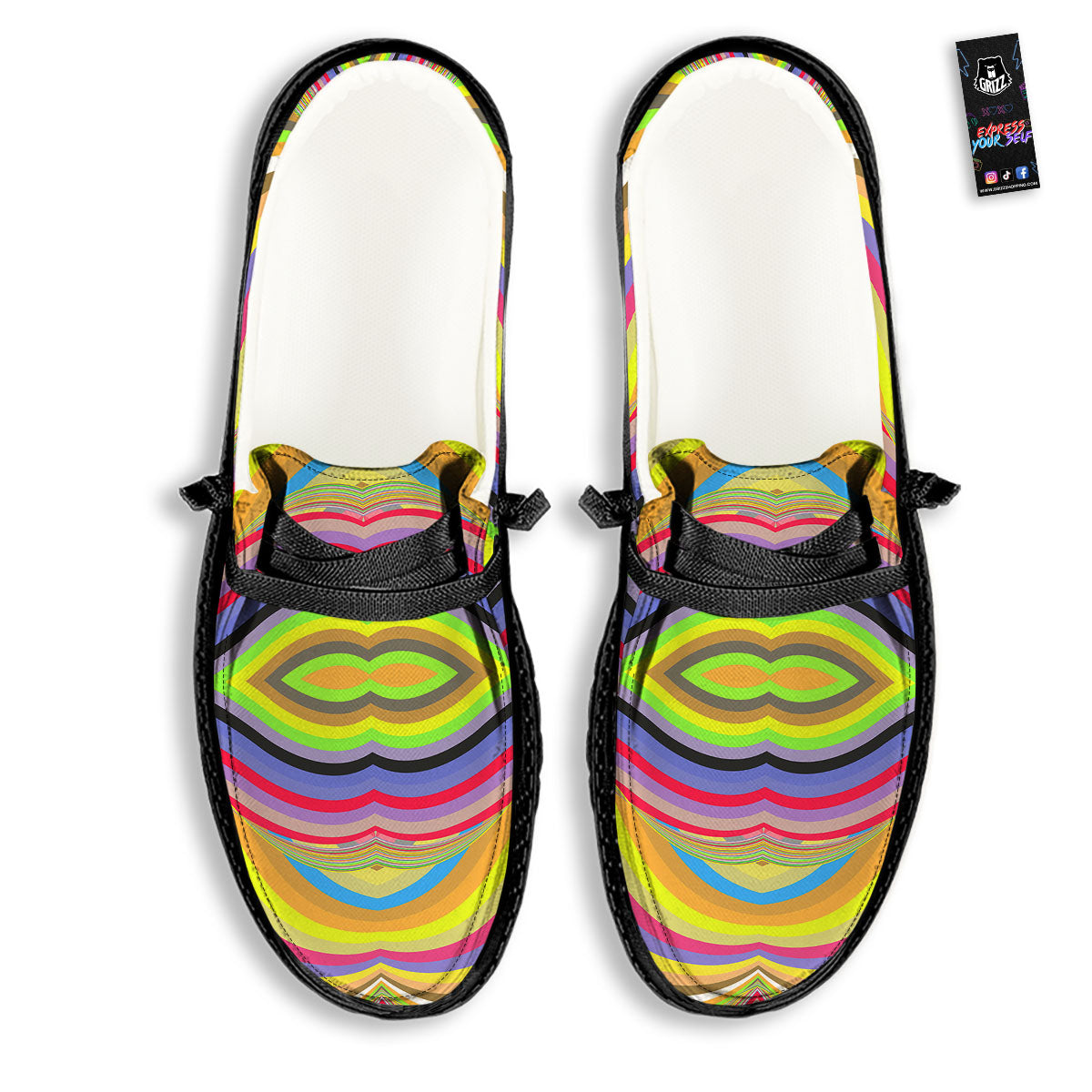 Rave Rainbow Print Pattern Black Loafers-grizzshop