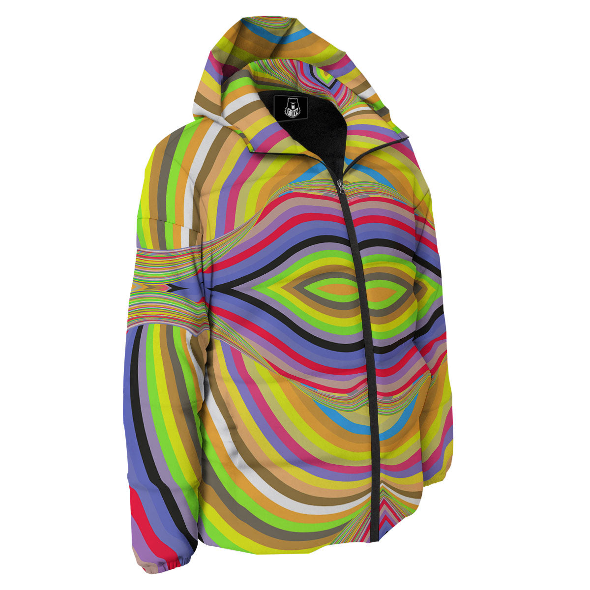 Rave Rainbow Print Pattern Down Jacket-grizzshop