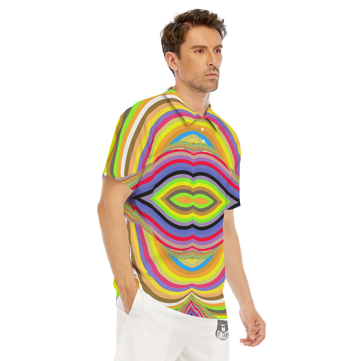 Rave Rainbow Print Pattern Men's Golf Shirts-grizzshop