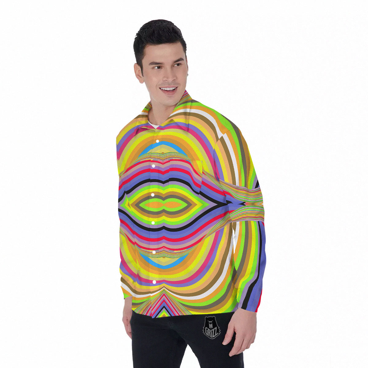 Rave Rainbow Print Pattern Men's Long Sleeve Shirts-grizzshop