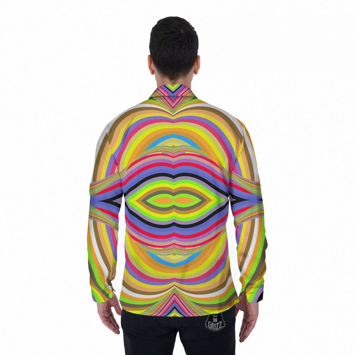 Rave Rainbow Print Pattern Men's Long Sleeve Shirts-grizzshop