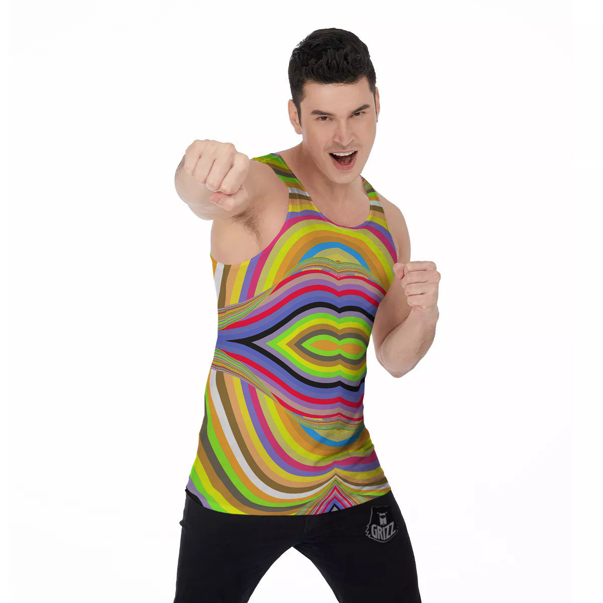 Rave Rainbow Print Pattern Men's Tank Top-grizzshop